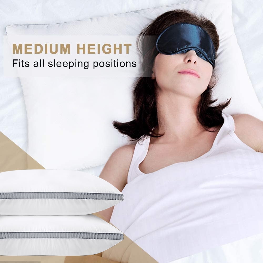 Decorative Plump Down Alternative Bed Pillow with Cotton Cover and Gusset, 2 Pack, Queen, 20"x26" - Ergonomic Memory Foam Pillow for Neck Pain Support Detail