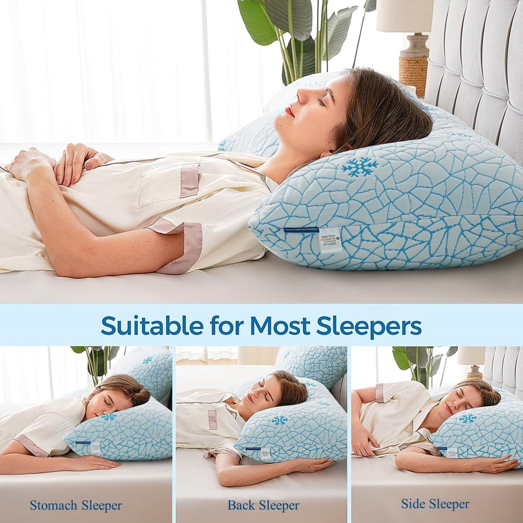 Ergonomic Memory Foam Cooling Memory Foam Queen Pillows Set of 2,Adjustable Support & Heat Dissipation Tech for Side,Back,Stomach & Hot Sle... - Orthopedic Shredded Foam Bed Pillow Set Detail