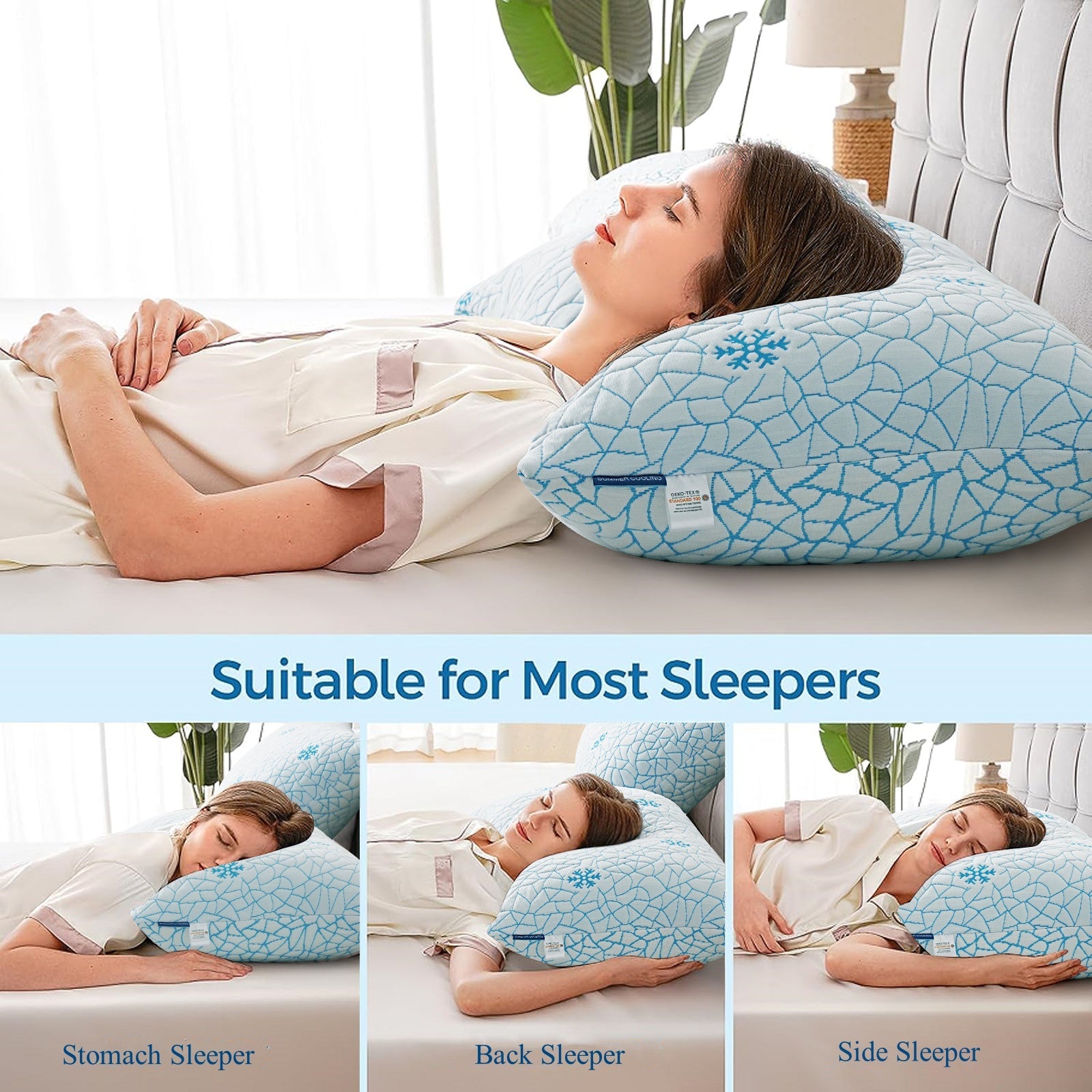 Ergonomic Memory Foam Cooling Memory Foam Queen Pillows Set of 2,Adjustable Support & Heat Dissipation Tech for Side,Back,Stomach & Hot Sle... - Orthopedic Shredded Foam Bed Pillow Set Detail