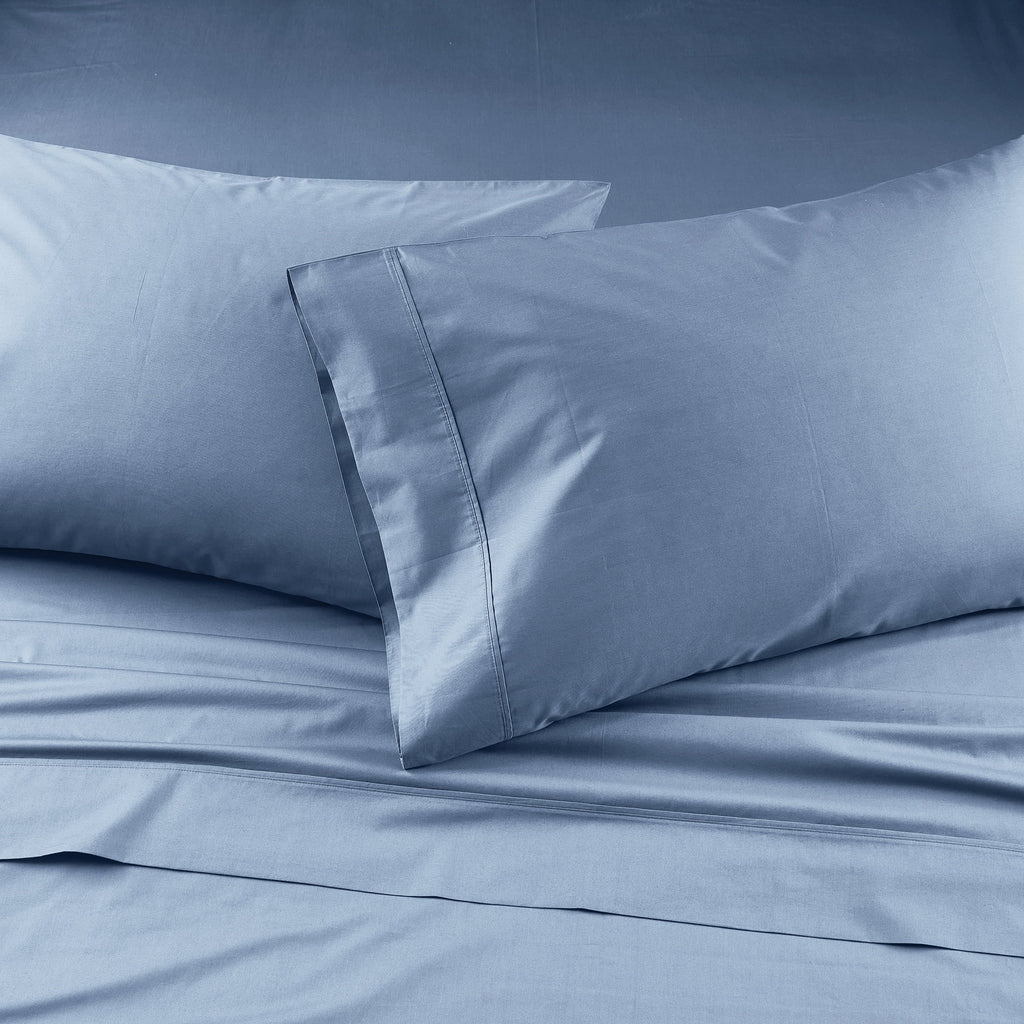 Cooling Sateen Cool & Crisp 3-Piece 300 Thread Count Blue Water Cotton Percale Sheet Set, Twin - Cooling Hotel Quality Bedding Sheets and Pillowcases Detail