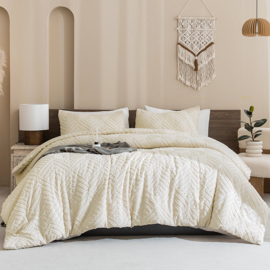 Hypoallergenic Cloud King Size Comforter Sets Beige - 3 Pieces Cream Boho Bedding Comforter Set for King Bed - Soft Fluffy Tufted Textured... - Hypoallergenic Ultra-Fluffy Quilt for Winter Detail