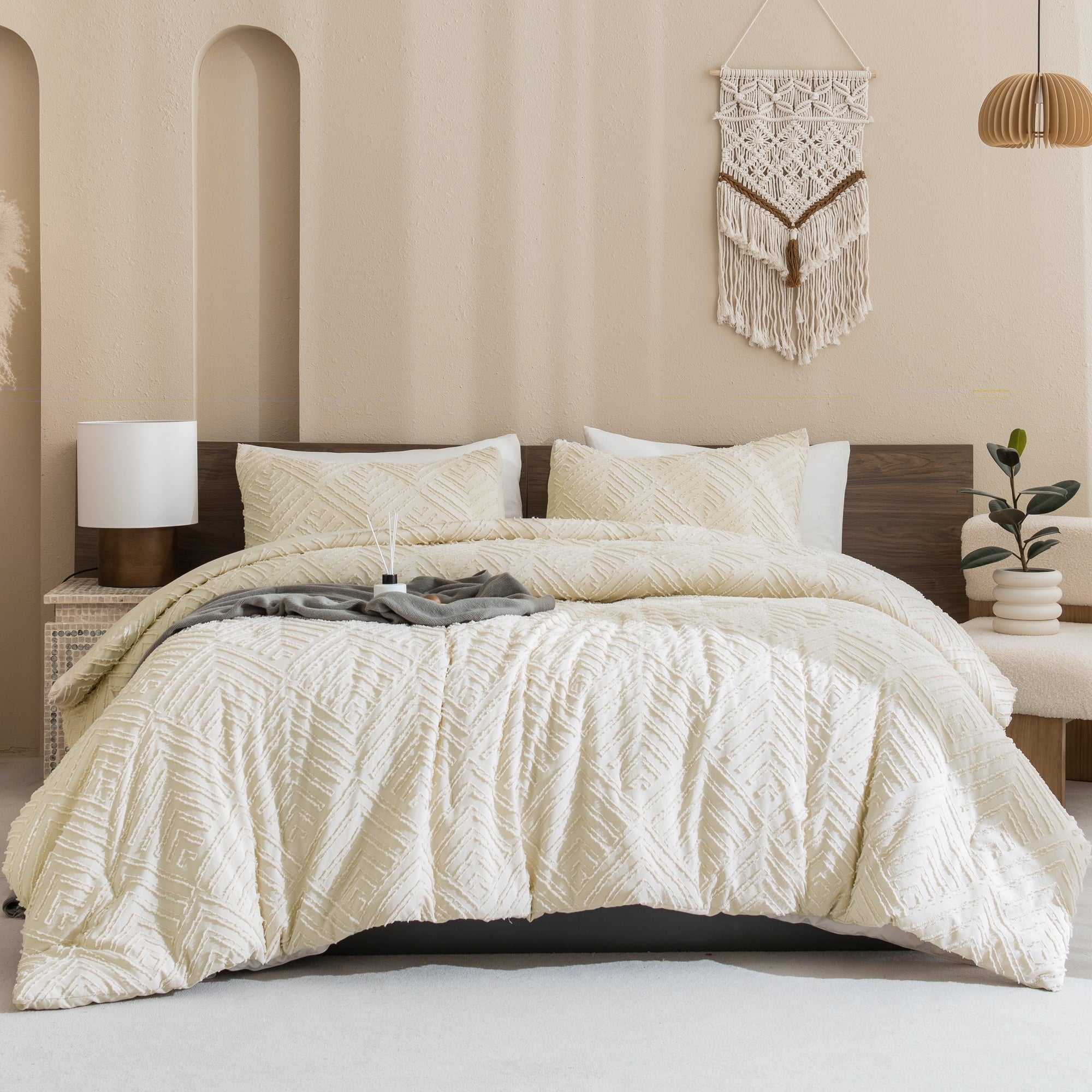 Hypoallergenic Cloud King Size Comforter Sets Beige - 3 Pieces Cream Boho Bedding Comforter Set for King Bed - Soft Fluffy Tufted Textured... - Hypoallergenic Ultra-Fluffy Quilt for Winter Detail