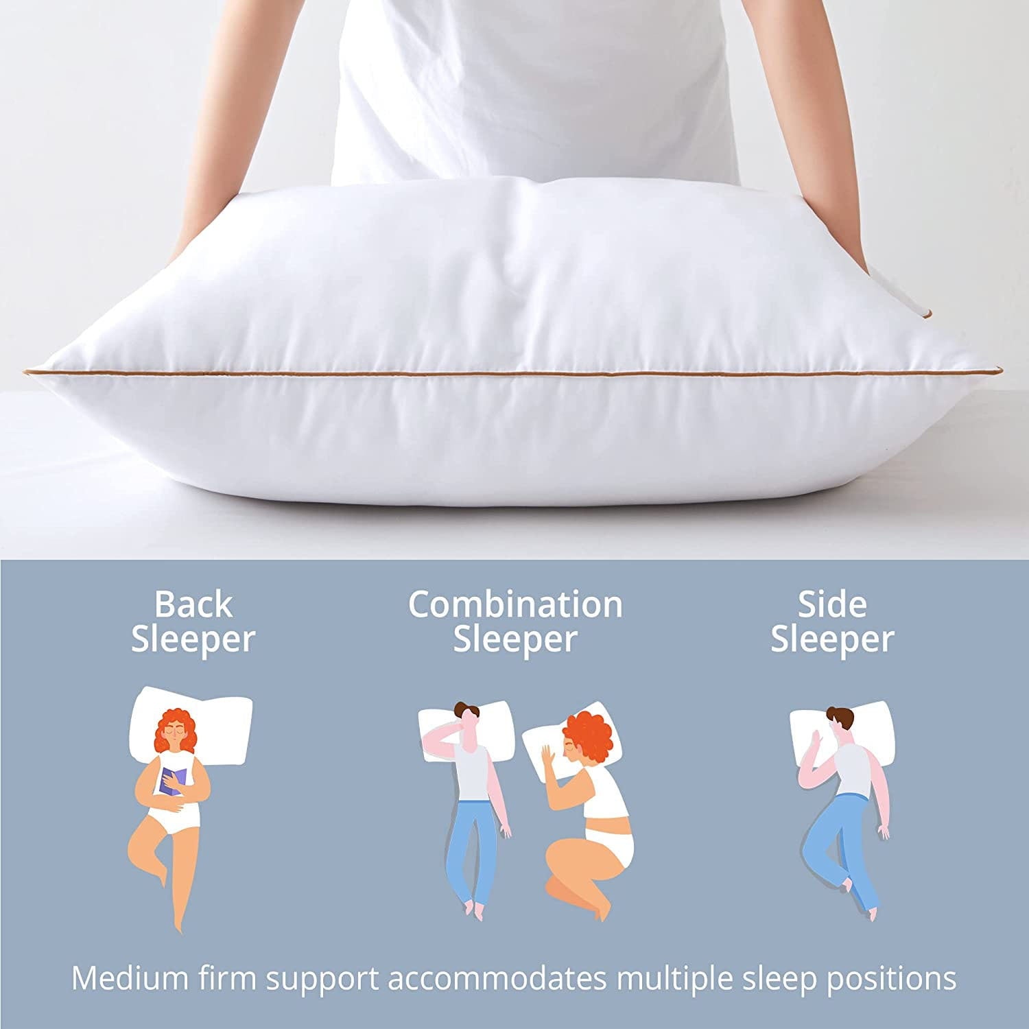 Decorative Plump Down Feather Pillows for Bed 20 x 30 Inches Queen Size Set of 2, Medium Firm Luxury Cooling Hotel Collection Feather ... - Hotel Quality Plush Sleeping Pillows Detail