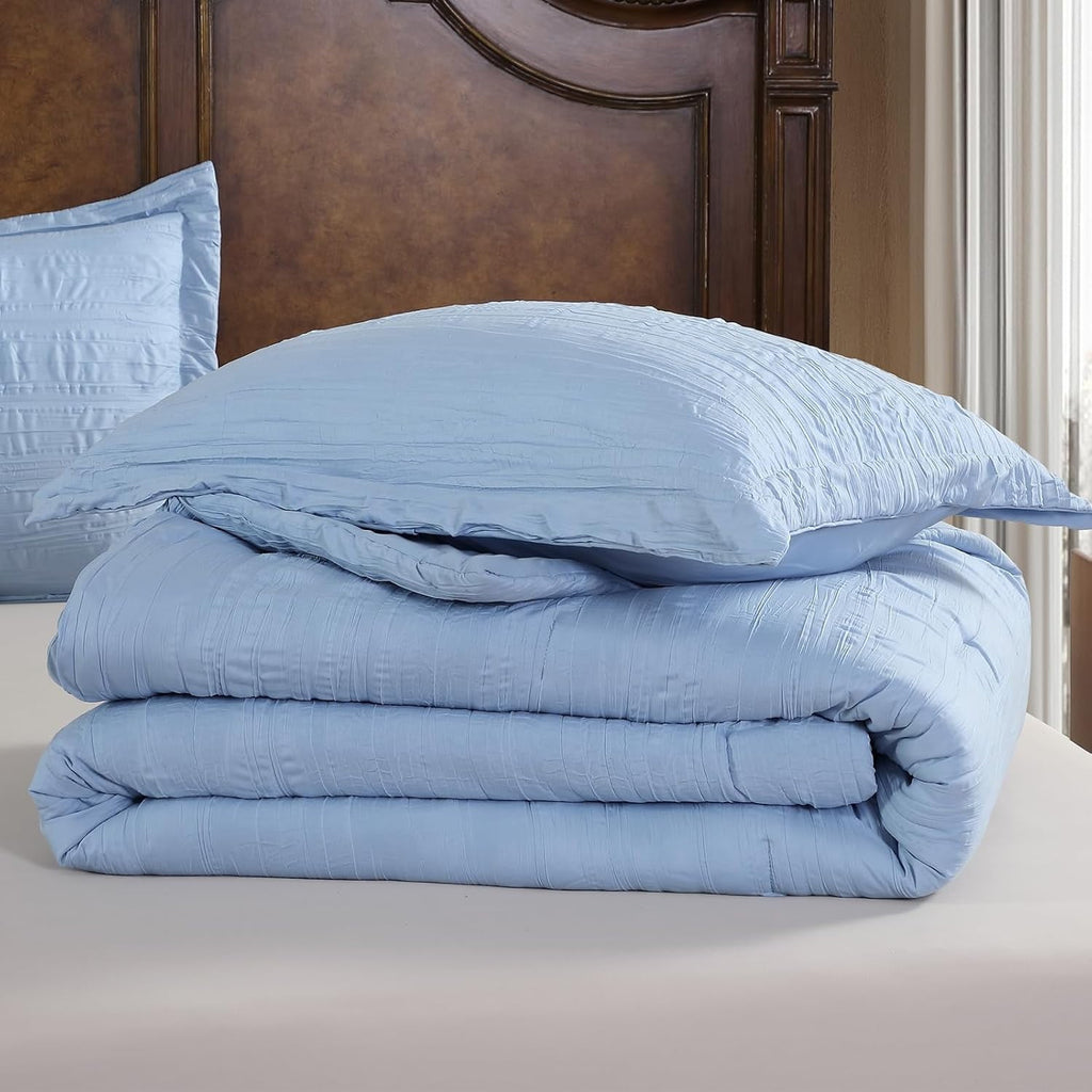 All-Season Queen Comforter Set Chambray Blue, 3 Pieces Comforter Set, All Season Lightweight Soft Embossed Bedding (86" x 88" Co... - Cloud-Like Soft Lightweight Bed Comforter Detail