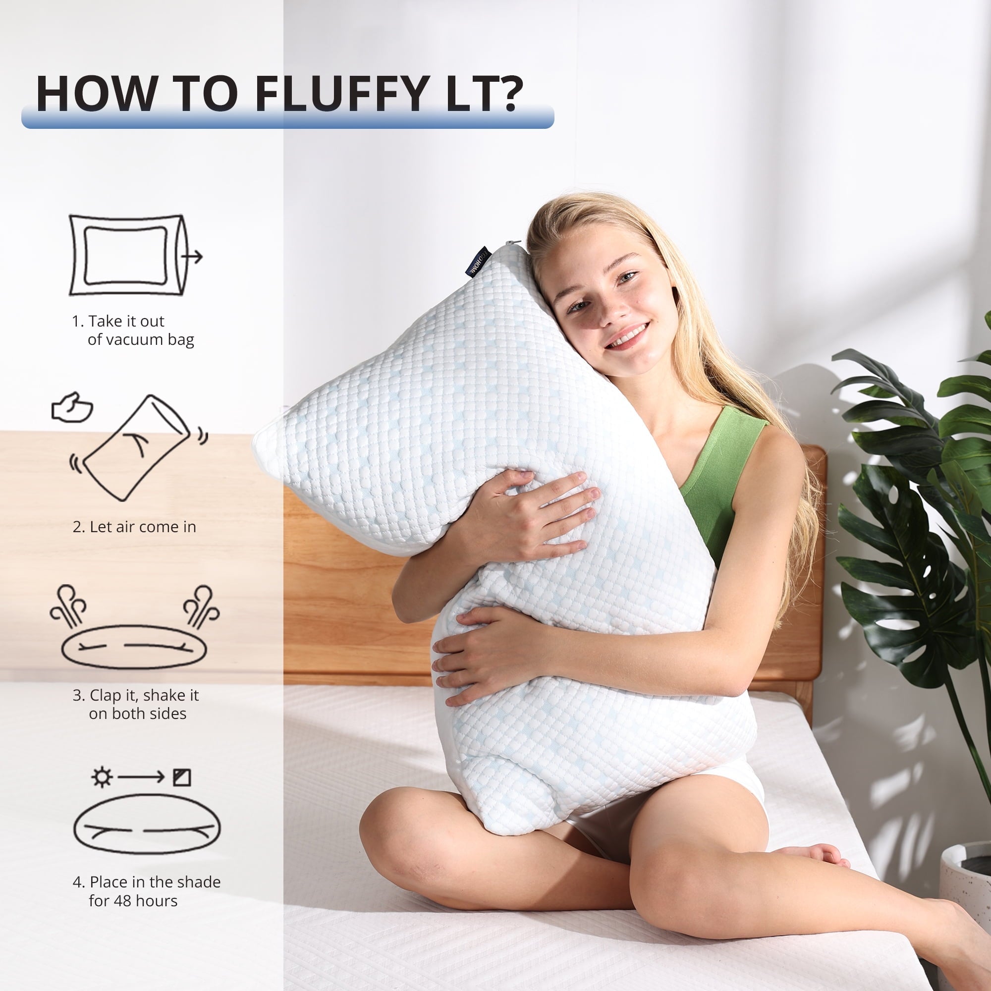 Ergonomic Memory Foam 2-Pack Adjustable Cooling Bed Pillows, Shredded Memory Foam Pillows Set of 2, Standard Queen, Dual Sides - Decorative Throw Pillow Cushion for Sofa & Bed Detail