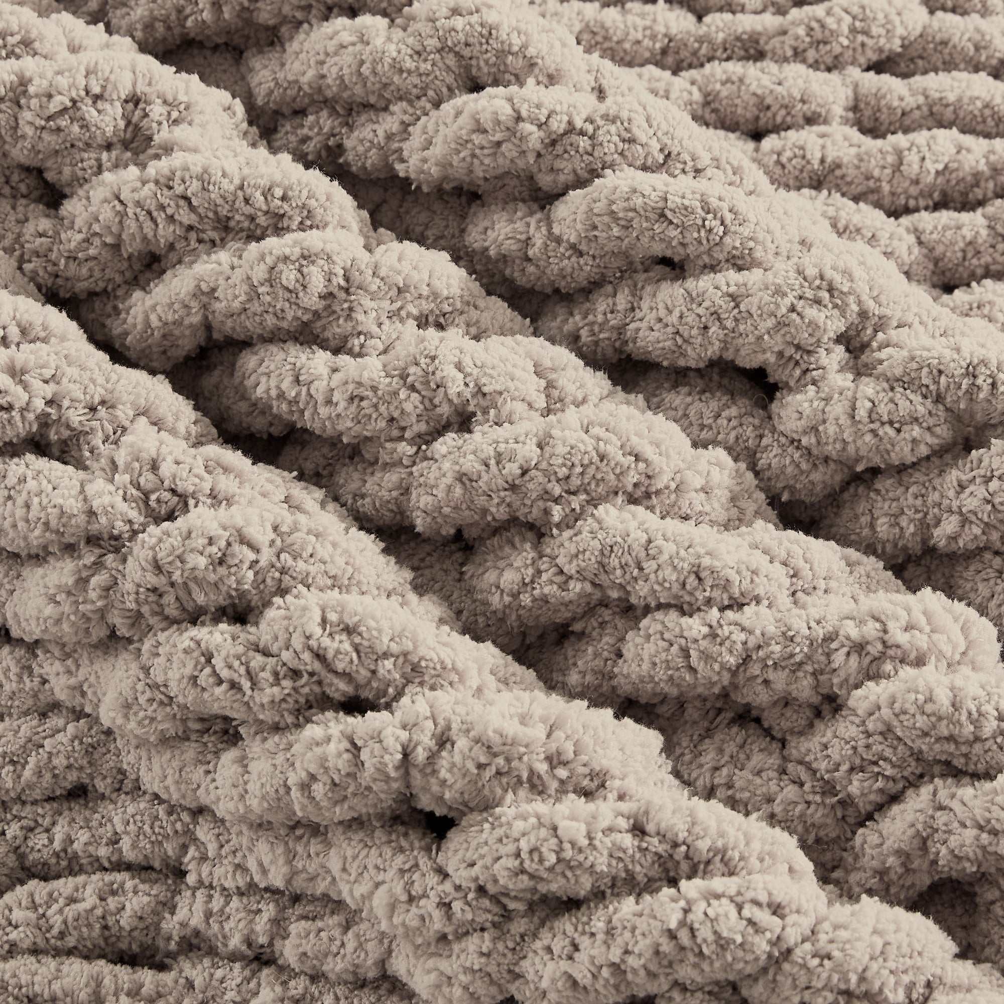 Cozy Fleece Chunky Knit Throw Blanket Handmade Soft Throws for Couch Sofa Bed, 50" x 60" Taupe - Luxury Knitted Decorative Throw Blanket with Fringes Detail