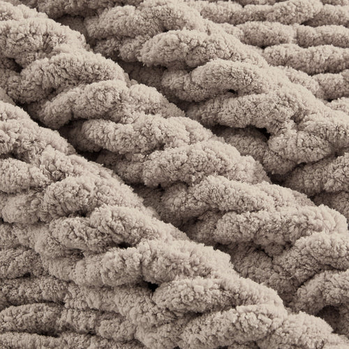 Cozy Fleece Chunky Knit Throw Blanket Handmade Soft Throws for Couch Sofa Bed, 50" x 60" Taupe - Luxury Knitted Decorative Throw Blanket with Fringes Detail