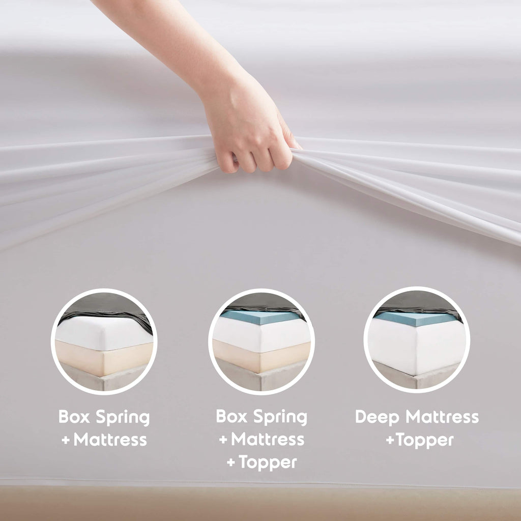 Premium Egyptian Cotton Set, Hotel Style Deep Pocket 4 Piece Bed , Luxury Soft Microfiber Sheet Sets, White - Luxury Bed Sheet Set with Deep Pockets Detail