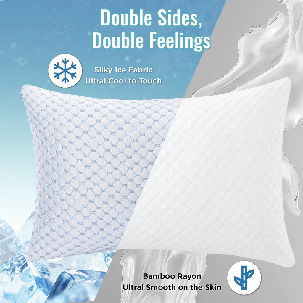 Orthopedic Support 2 Pack Cooling Pillow for Sleeping, Memory Foam Pillows Cool Bed Pillows Hotel Reversible Pillow with Washable Remova... - Orthopedic Shredded Foam Bed Pillow Set Detail