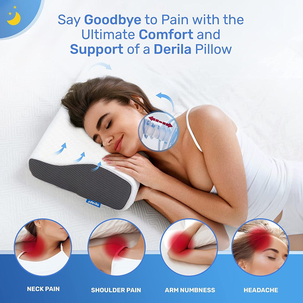 Ergonomic Memory Foam | Cervical Memory Foam Bed Pillow Standard | Neck, Shoulder Pain Relief | Improves Sleeping - Hotel Quality Plush Sleeping Pillows Detail