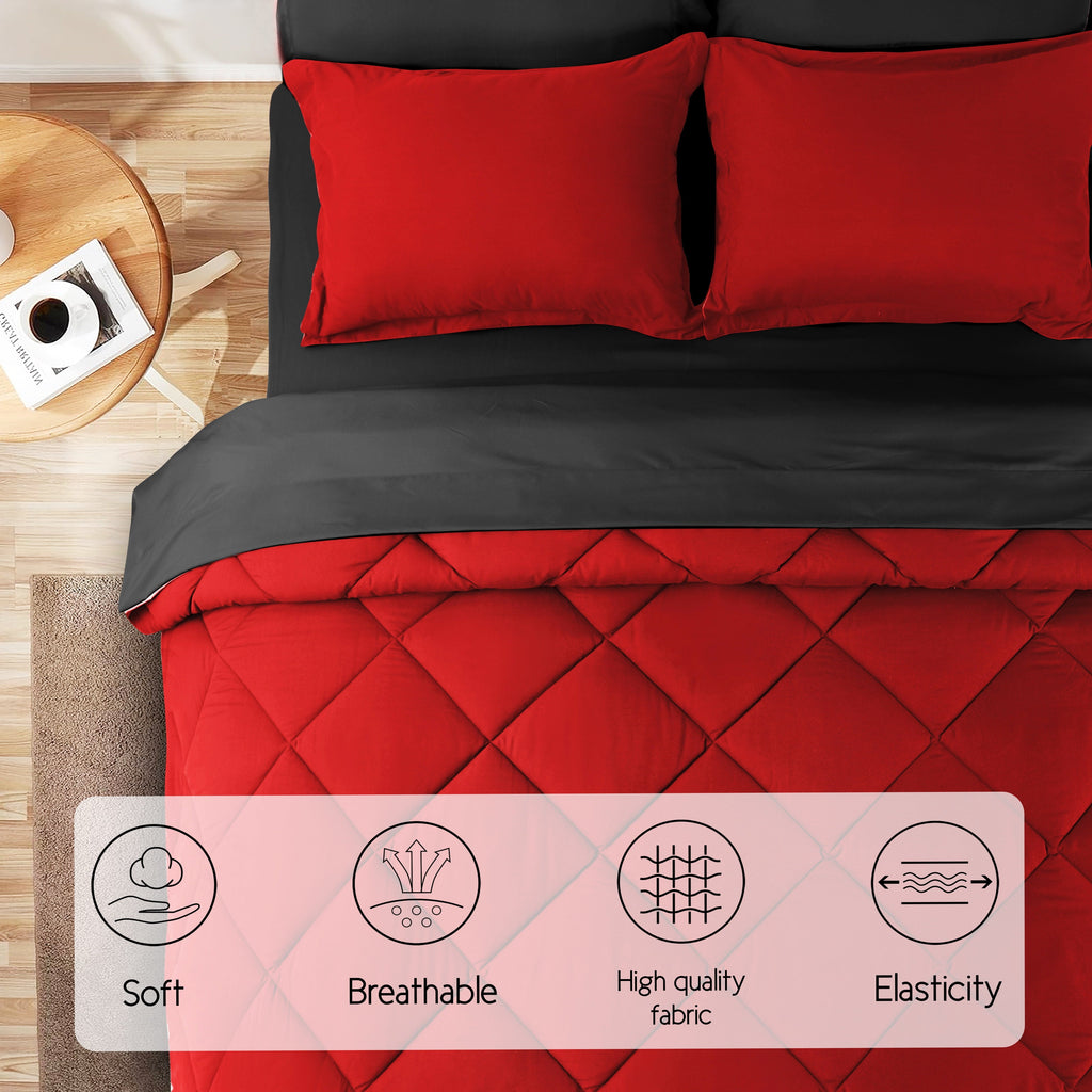 Heavyweight Warmth 7 Piece Reversible Queen Comforter Set - Red Quilted Down Alternative Bedding All Season Super Soft Microfiber Bed in... - Hypoallergenic Ultra-Fluffy Quilt for Winter Detail