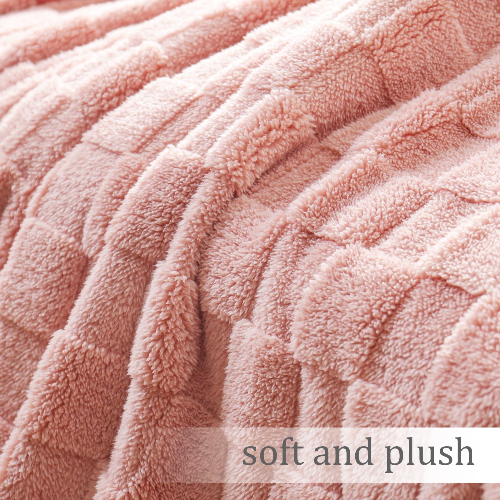Decorative Knitted Fleece Throw Blanket for Couch, Super Soft Warm Lightweight Checkered Pattern Blanket for All Seasons, Pink, 50"x60" - Super Soft Reversible Sherpa Flannel Blanket Detail