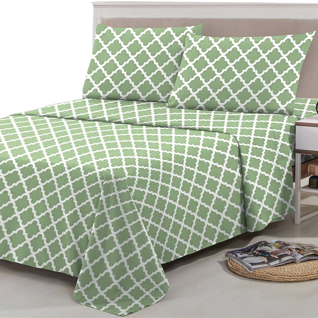 Wrinkle-Resistant Quatrefoil Bed Sheet Set (King, Sage/White) 4 Piece Deep Pocket 1800 Series Microfiber Bed Sheet Set Contains 1 Fitte... - Premium Ultra-Soft Pillowcase Pair for Sleeping Detail