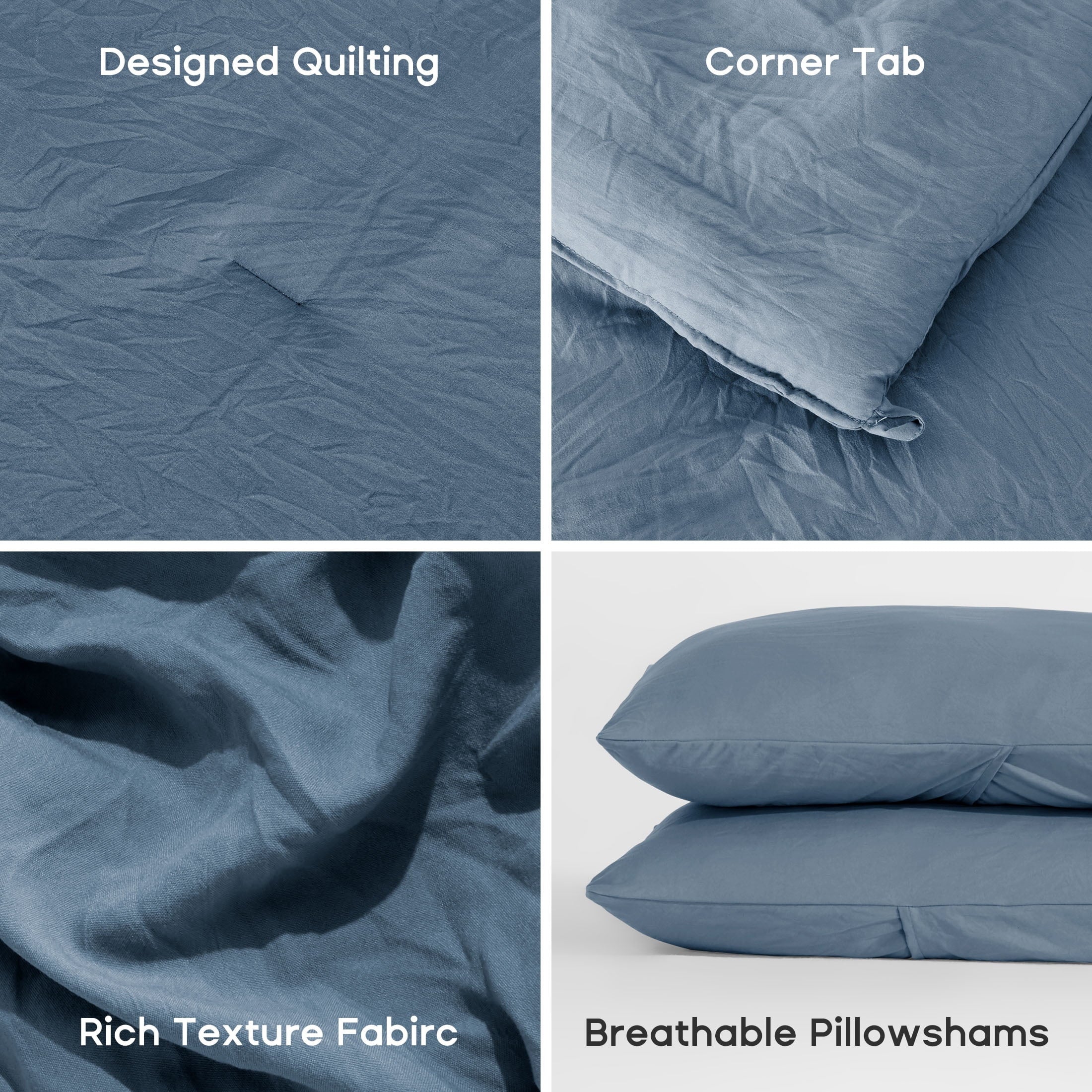 Hypoallergenic Cloud Washed Comforter Sets Queen 3 Piece, Soft and Cozy, Fluffy Microfiber Fill, Washed Textured Wrinkled Design (Flint St... - Luxurious Quilted Duvet Cover Set Detail