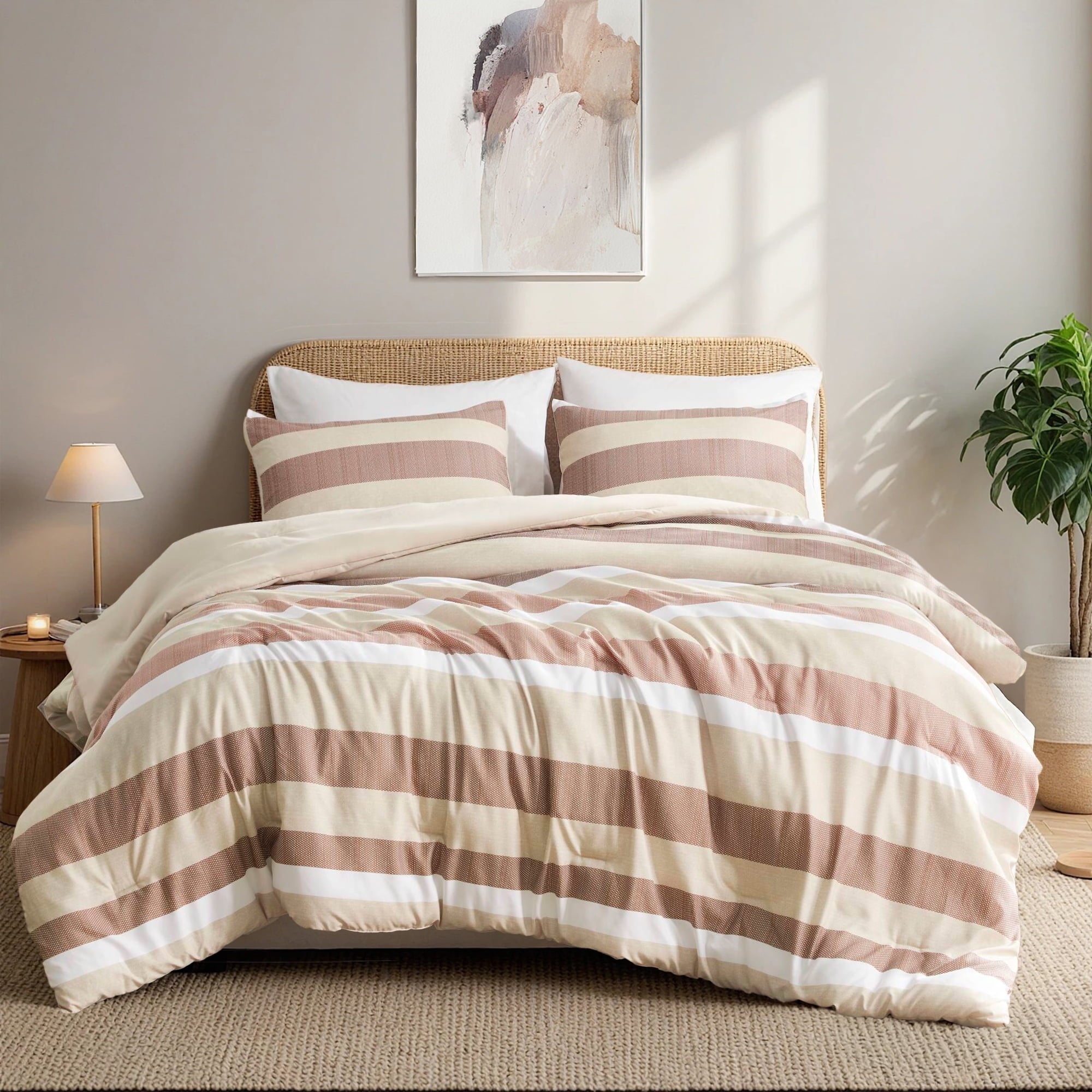 Hypoallergenic Cloud 2-Piece Comforter Sets, Reversible Striped Comforter Set for Dorm, Lightweight All Season Bedding Set with Pillow Sha... - All-Season Down Alternative Comforter Insert Detail