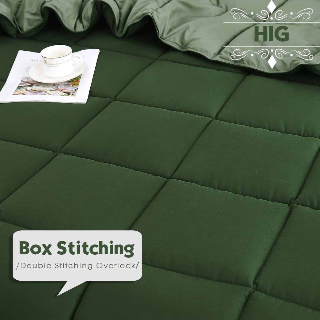 Luxurious Quilted Light Weight Down Alternative Comforter Set, Queen, Green, Reversible - Hypoallergenic Ultra-Fluffy Quilt for Winter Detail