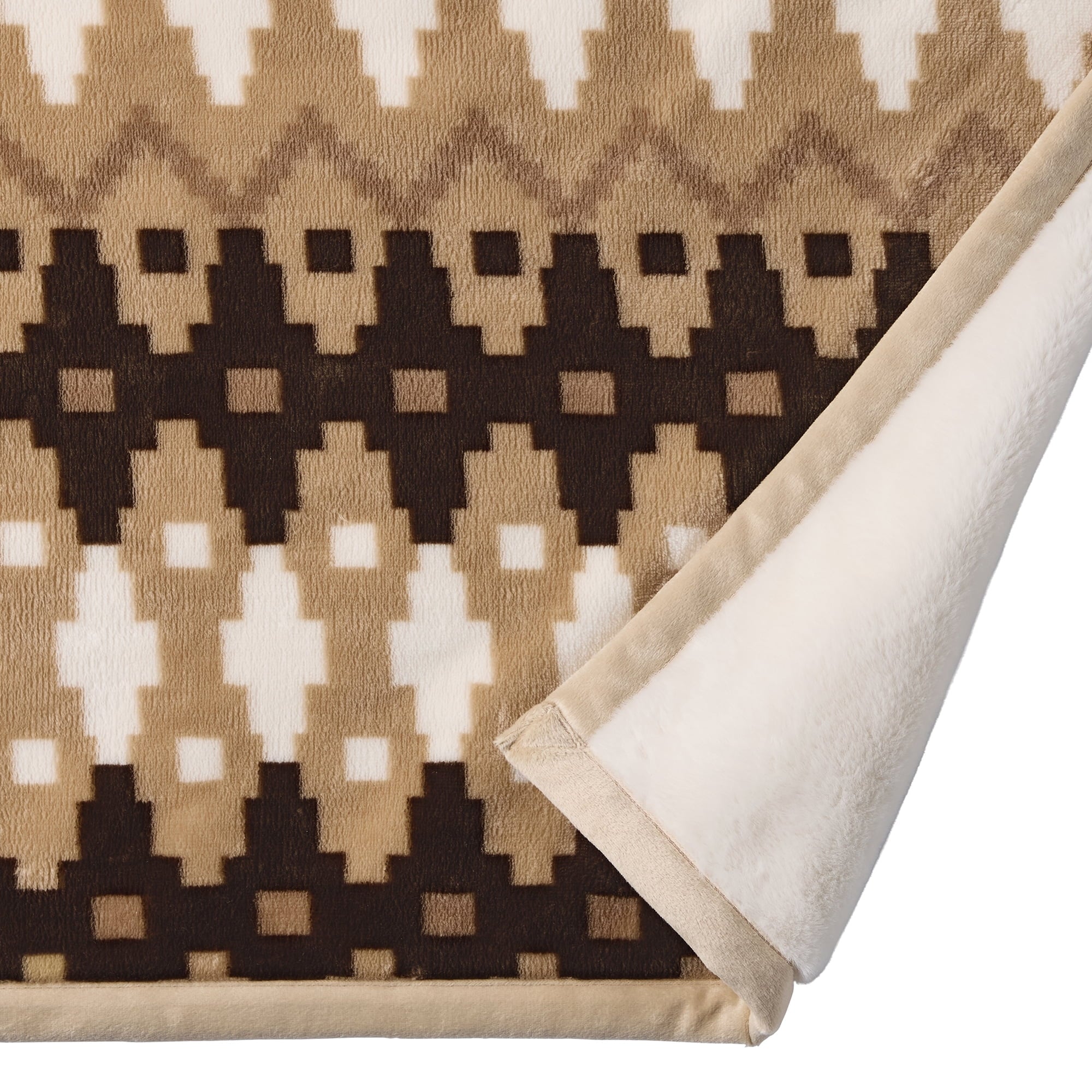 Lightweight Warm Printed Velvet Plush Reverse to Faux Fur Super Soft Throw Blanket, Oversized, Linder Border Beige - Luxury Knitted Decorative Throw Blanket with Fringes Detail