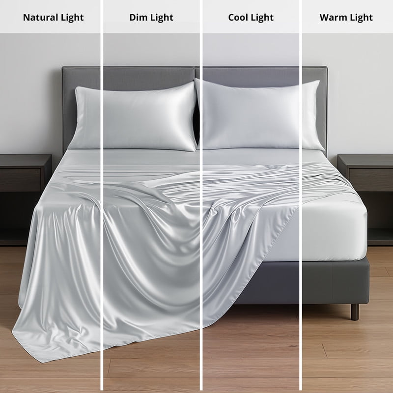 Wrinkle-Resistant Lux Decor Luxury Satin Sheets King Size - 4 Piece Cooling Bed Sheet Set, Silky Soft & Smooth, Deep Pockets up to 15",... - Breathable Egyptian Cotton Flat & Fitted Sheets Detail