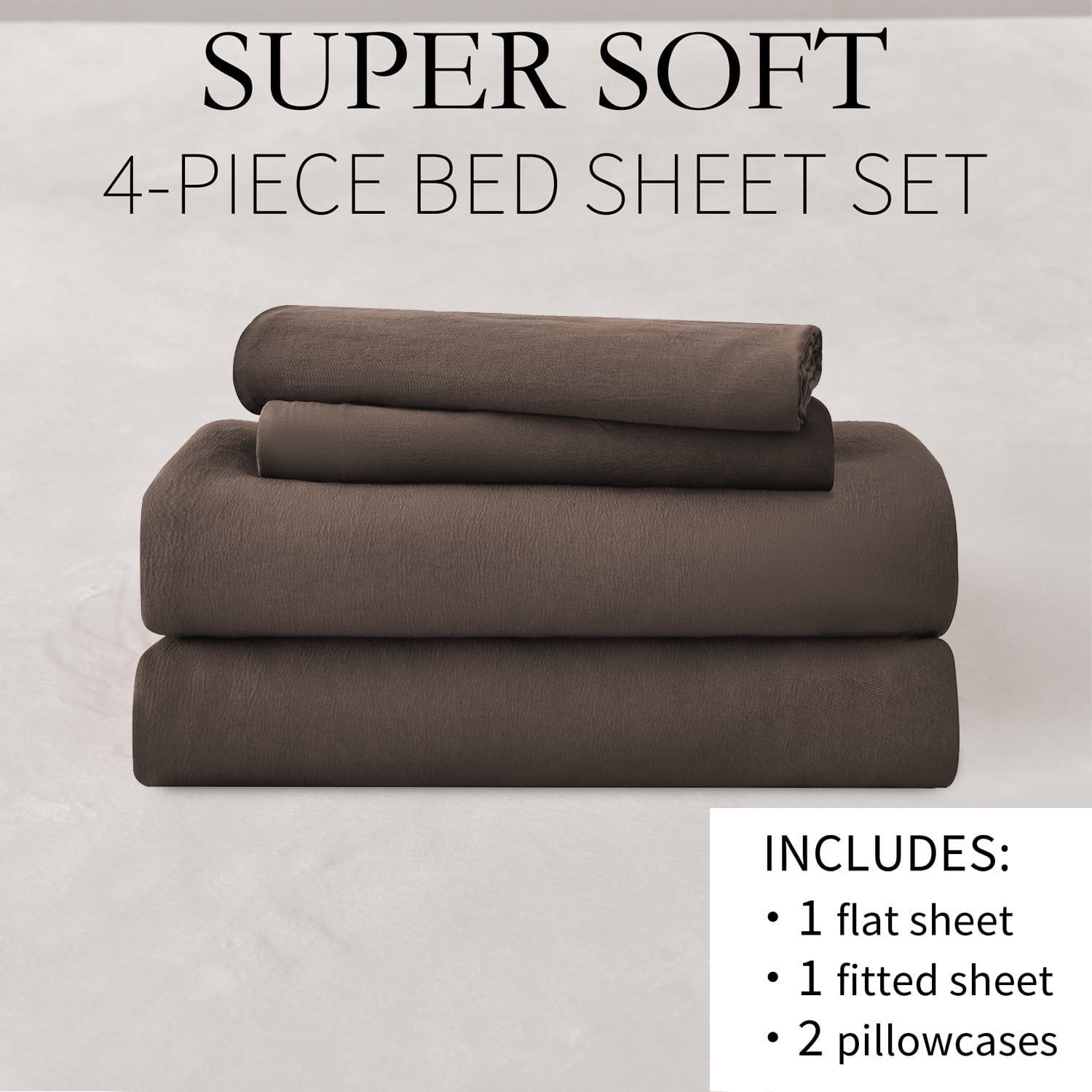 Breathable Luxury Bed Sheets Set 4 Piece Queen/Full Sheet Set Brown Gray Cotton Blend Fitted Sheet, Flat Sheet & 2 Pillowcases Bedding Set - Breathable Egyptian Cotton Flat & Fitted Sheets Detail