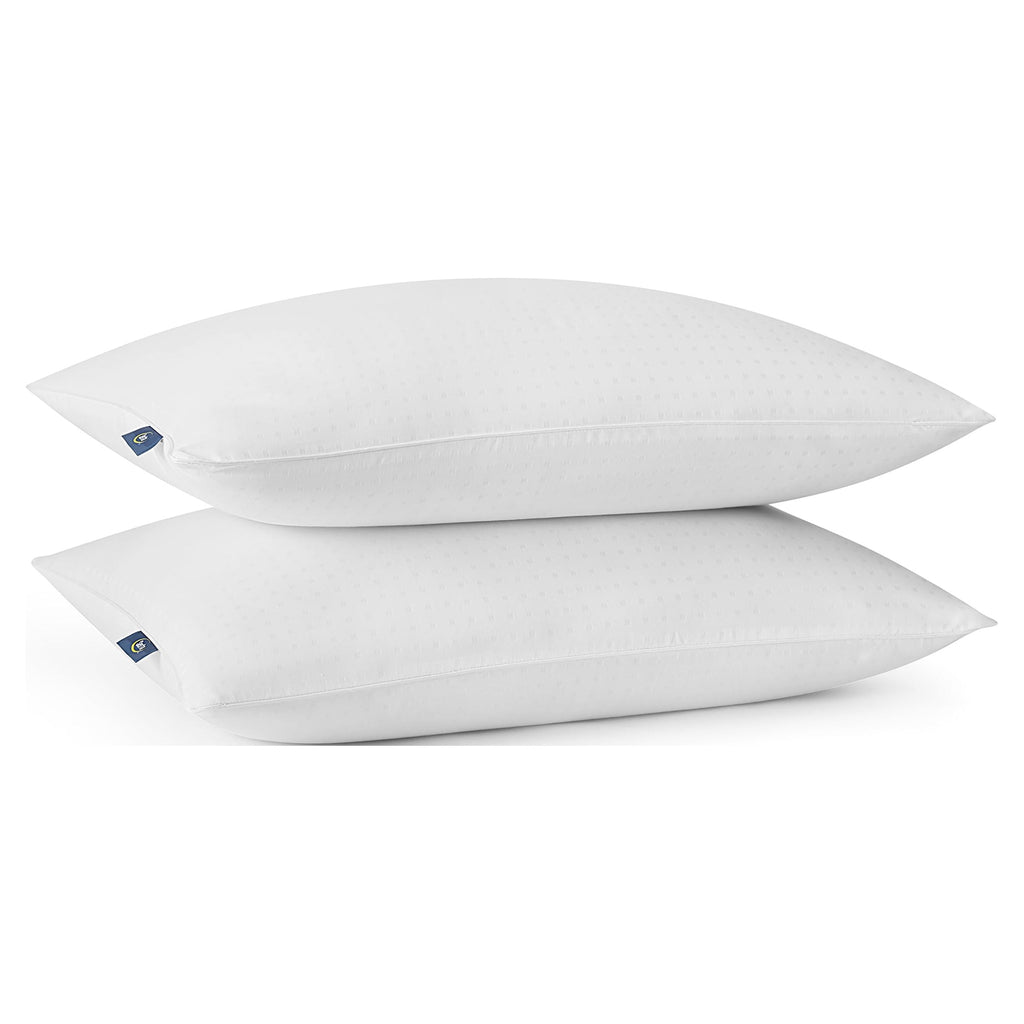 Decorative Plump pedic No-Go-Flat Bed Pillow, Standard/Queen, 2 Pack - Ergonomic Memory Foam Pillow for Neck Pain Support Detail