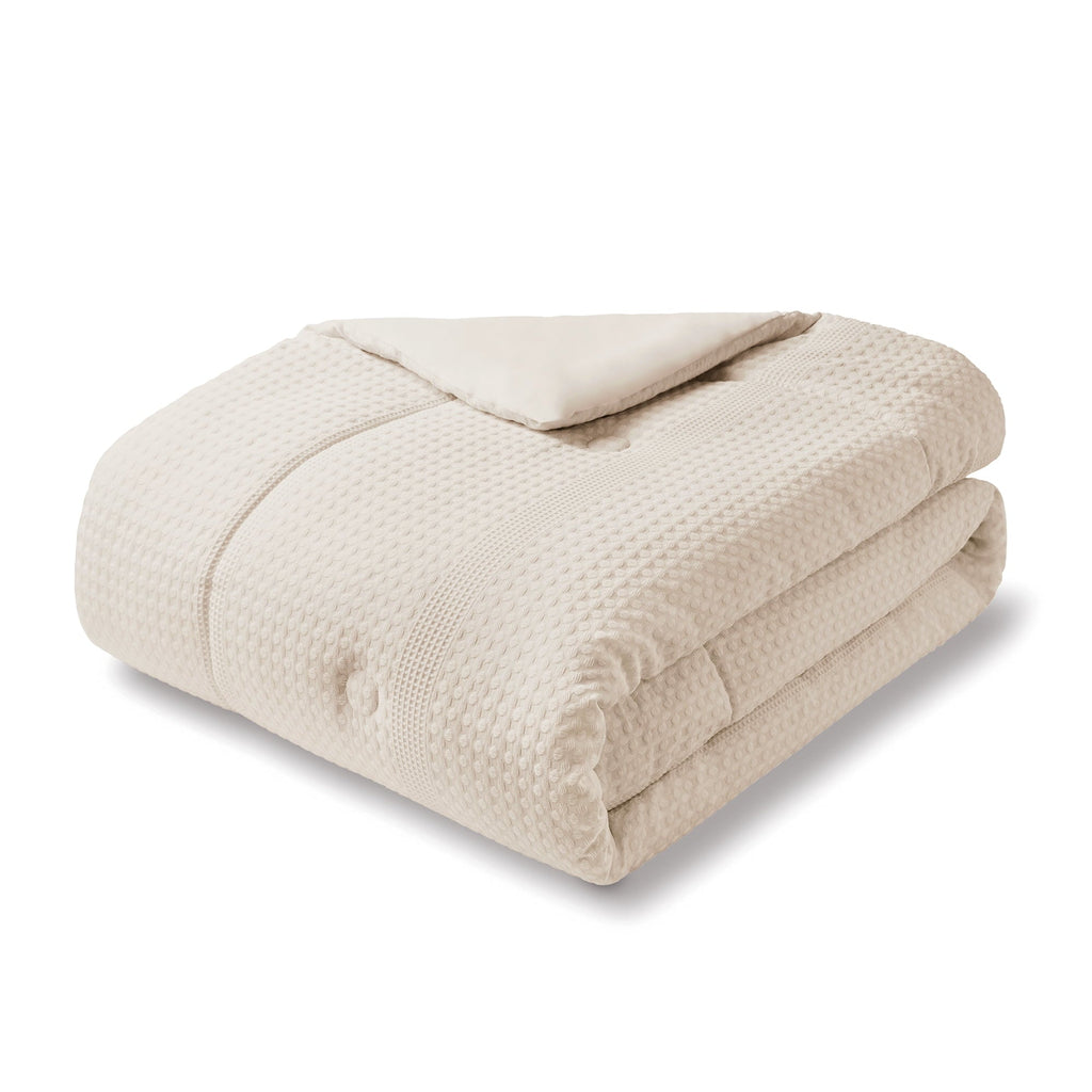 Fluffy Down Alternative 5-Piece Papyrus Beige Waffle Comforter Set, Full/Queen - Hypoallergenic Ultra-Fluffy Quilt for Winter Detail