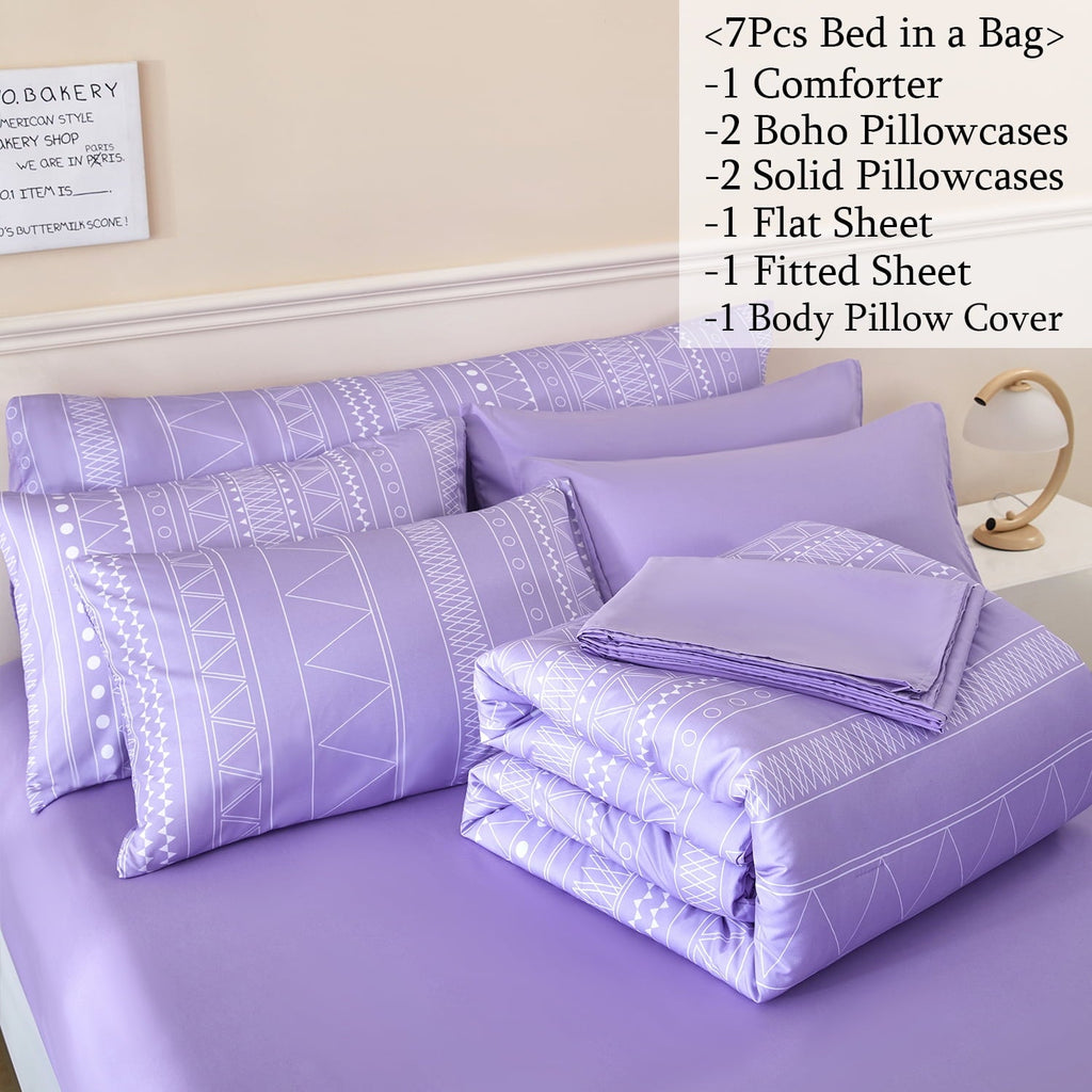 Hypoallergenic Cloud 8-Pieces Boho Bedding Set Full Lavender Striped Bed in a Bag for Girls Women Soft Fluffy Purple Comforter Set with Sh... - Cloud-Like Soft Lightweight Bed Comforter Detail