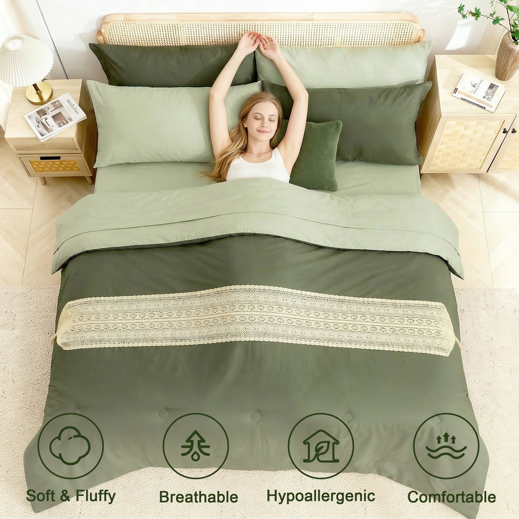 All-Season 7 Pieces Comforter Set Queen，Bed in A bag，All Seasons Bedding sets with Comforter,Fitted Sheet,Flat Sheet,Pillowcases... - Luxurious Quilted Duvet Cover Set Detail