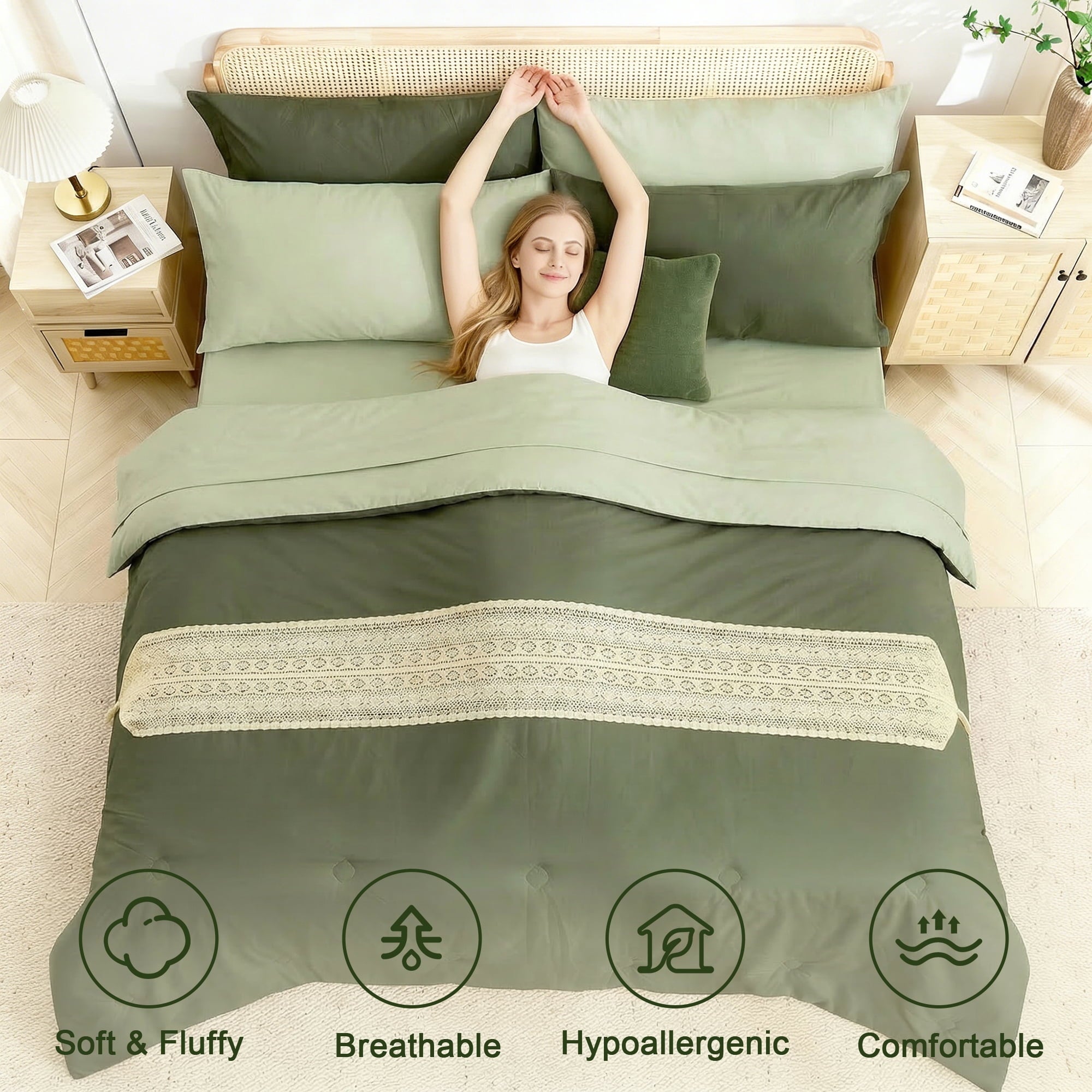 All-Season 7 Pieces Comforter Set Queen，Bed in A bag，All Seasons Bedding sets with Comforter,Fitted Sheet,Flat Sheet,Pillowcases... - Luxurious Quilted Duvet Cover Set Detail
