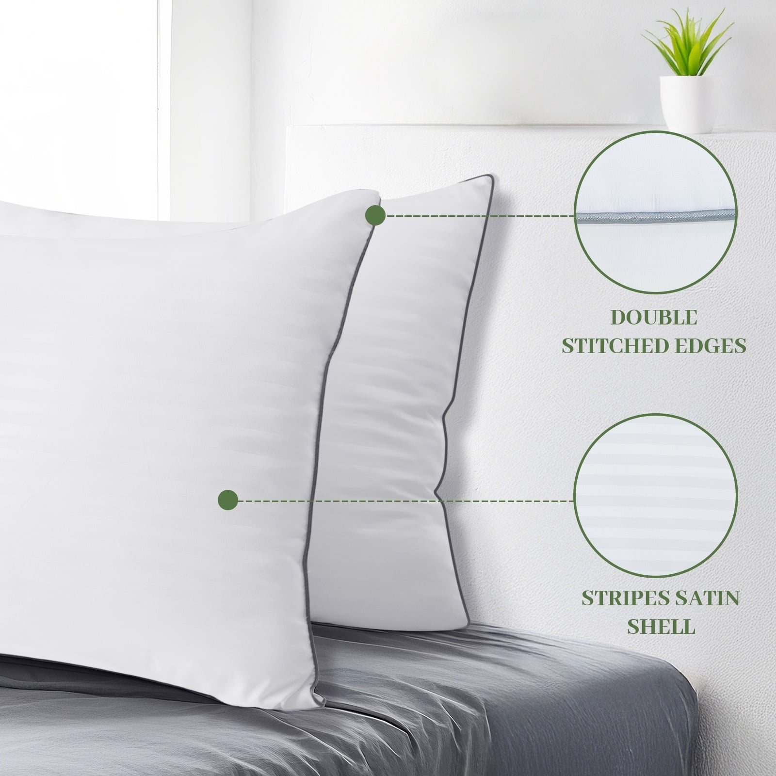 Hotel Collection Pillows Standard Size Set of 2, Hotel Quality, Down Alternative Gusseted Bed Pillows for Side, Back, And Stomach Slee... - Ergonomic Memory Foam Pillow for Neck Pain Support Detail