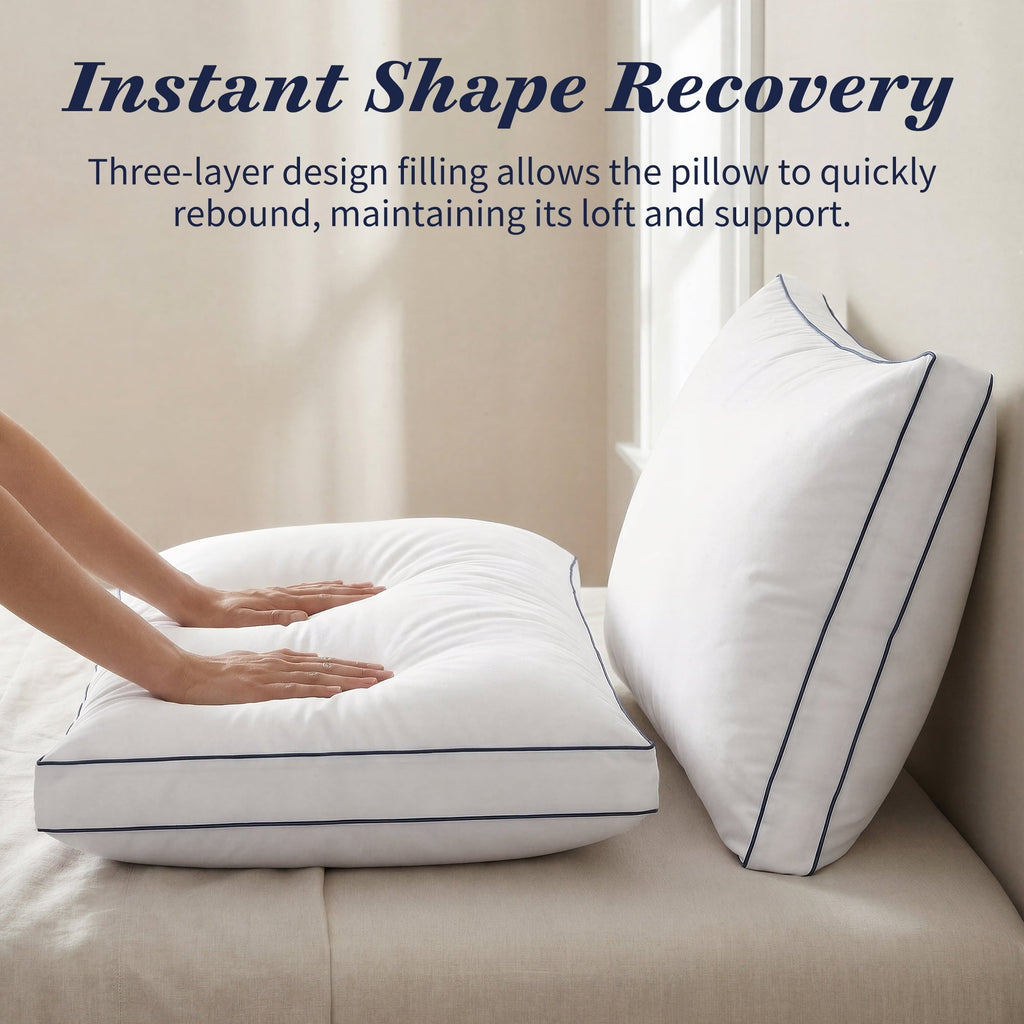Orthopedic Support for Queen Size 2 Pack, Duck Feather and Shredded Memory Foam Soft Luxury Hotel Collection - Hotel Quality Plush Sleeping Pillows Detail