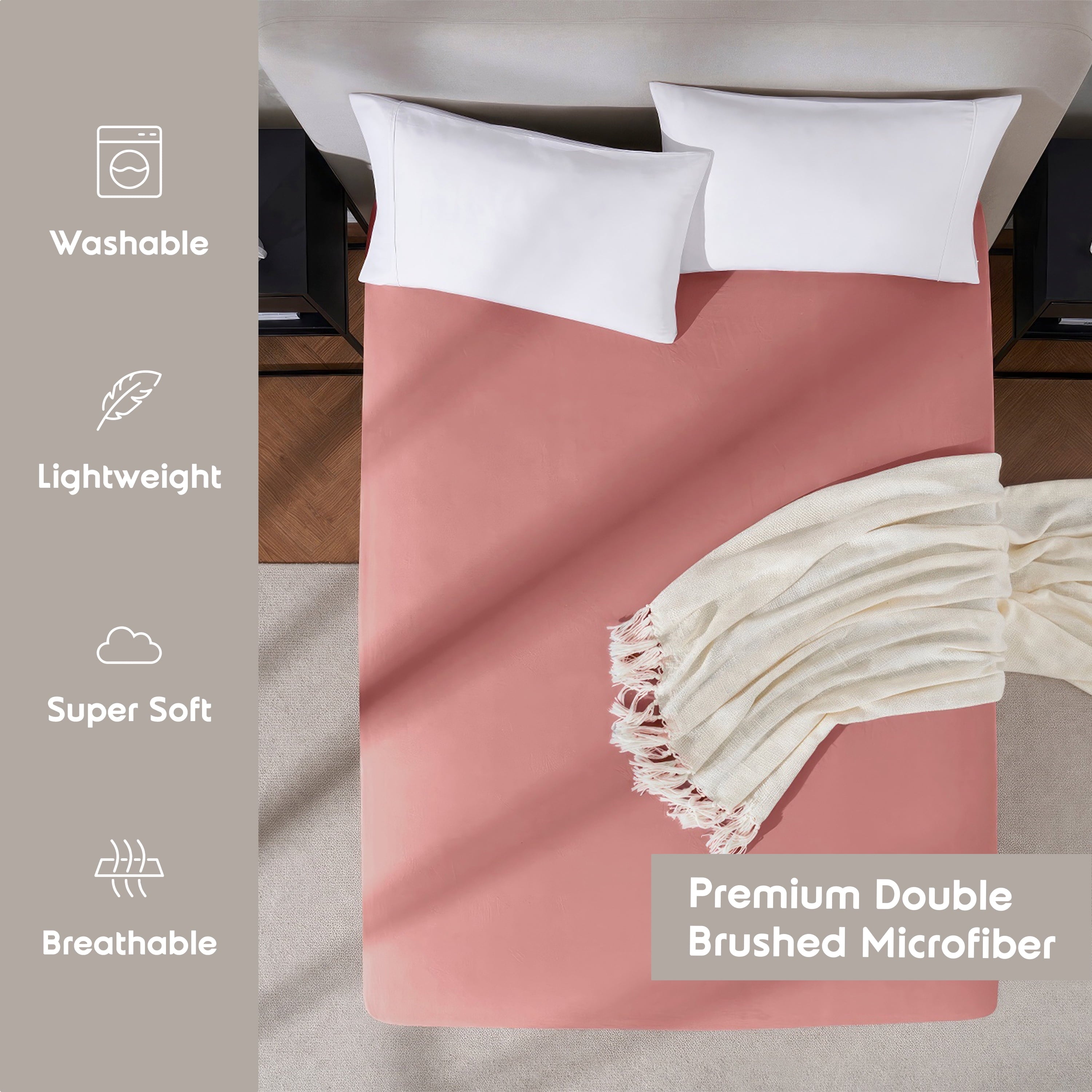 Wrinkle-Resistant Extra Deep Pocket Twin XL Fitted Sheet Only, Fits 18" to 24" Mattress, Soft Microfiber Fitted Bed Sheet, Pink Clay - Premium Ultra-Soft Pillowcase Pair for Sleeping Detail