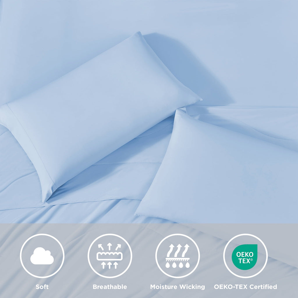 Ultra-Soft Full/QueenSize Sheet Set, 3 Piece Cooling Bed Sheet with Deep Pocket for Hot Sleepers, Ice Blue - Premium Ultra-Soft Pillowcase Pair for Sleeping Detail