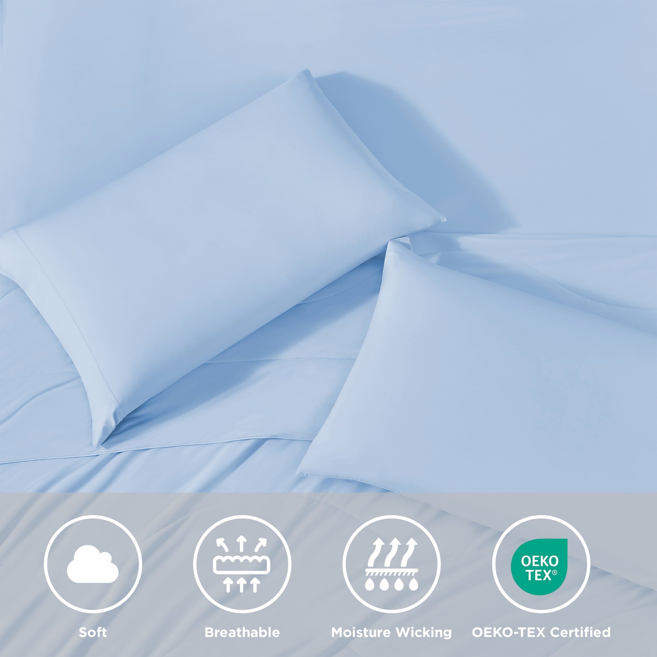 Ultra-Soft Full/QueenSize Sheet Set, 3 Piece Cooling Bed Sheet with Deep Pocket for Hot Sleepers, Ice Blue - Premium Ultra-Soft Pillowcase Pair for Sleeping Detail
