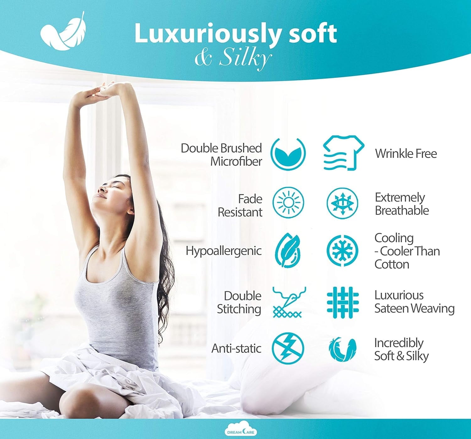 Ultra-Soft Set, Soft Microfiber 4 Piece Hotel Luxury Bed s with Deep Pockets, Embroidered Pillow Cases, Side Storage Pocket Fitt... - Cooling Hotel Quality Bedding Sheets and Pillowcases Detail