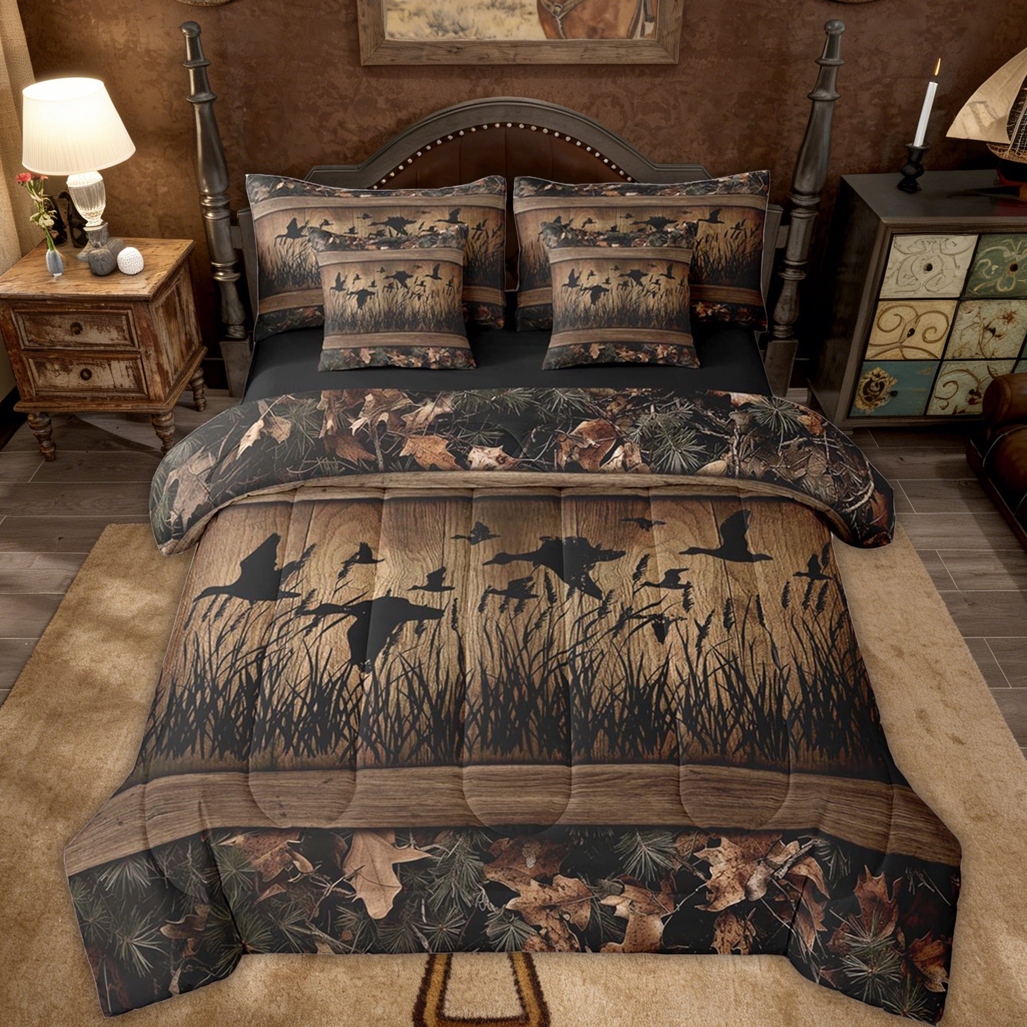 Fluffy Down Alternative 7 Piece Camo Mallard Duck Comforter Set With Sheets Men Rustic Farmhouse Cabin Bed In A Bag Full,Hunting Woodland Duc... - All-Season Down Alternative Comforter Insert - Default Title
