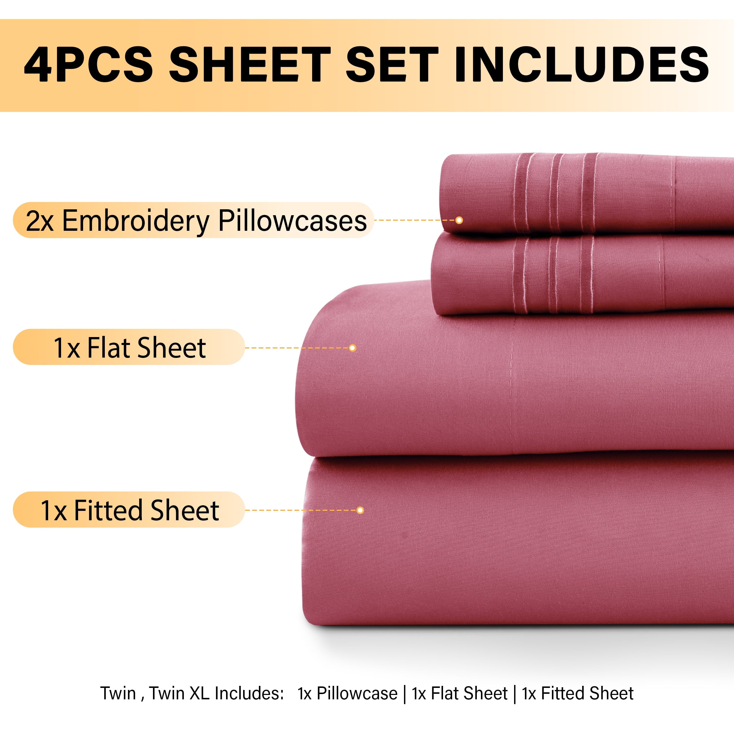 Premium Egyptian Cotton Size Sheet Set, 4-Piece Plain Soft Microfiber – Deep Pocket Bed Sheets, Includes 1 Fitted Sheet, 1 Flat Sheet, 2 Pill... - Luxury Bed Sheet Set with Deep Pockets Detail