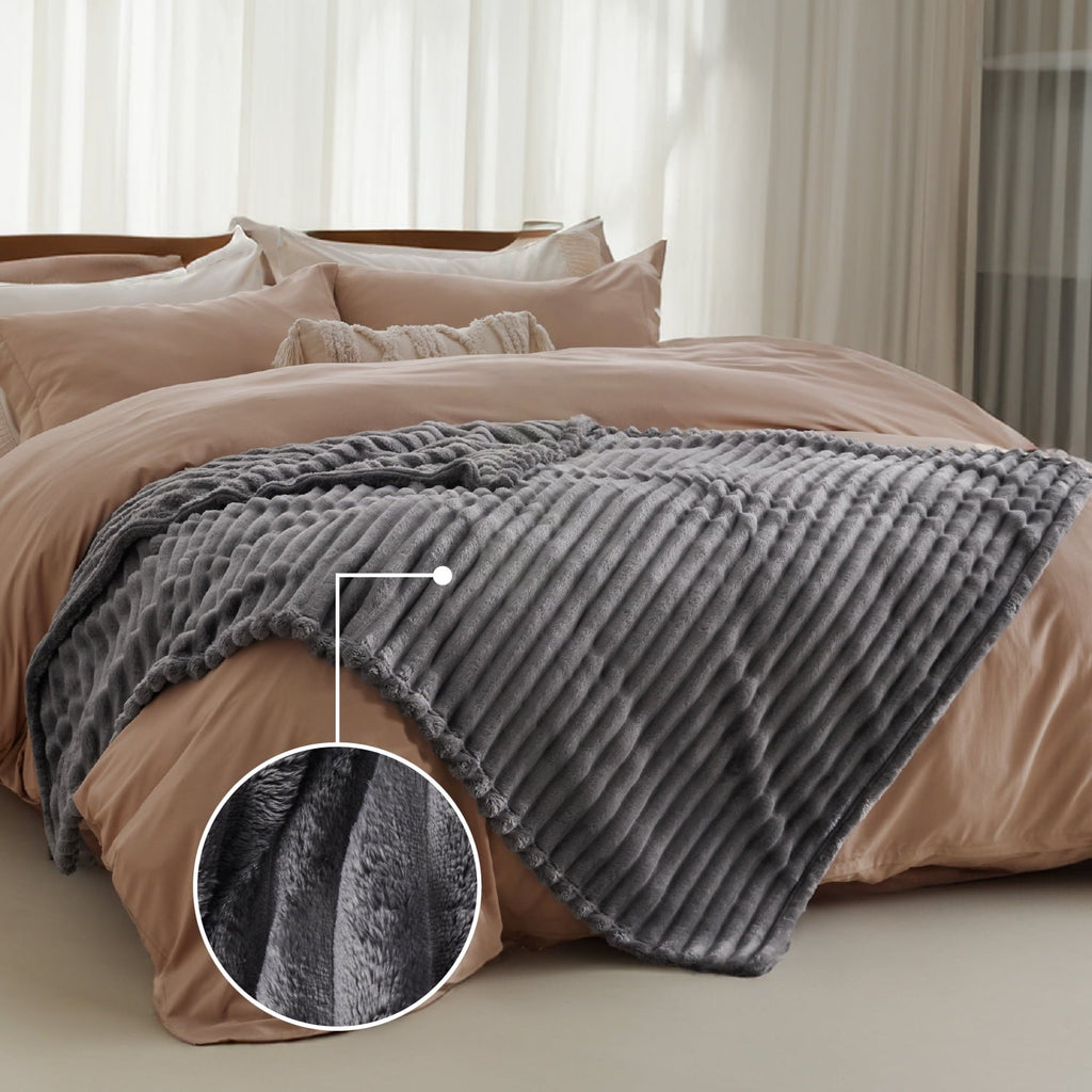 Cozy Fleece Grey Fleece Throw Blanket for Couch - Super Soft Cozy Blankets for Women, Girls, 50x60 inches - Luxury Knitted Decorative Throw Blanket with Fringes Detail