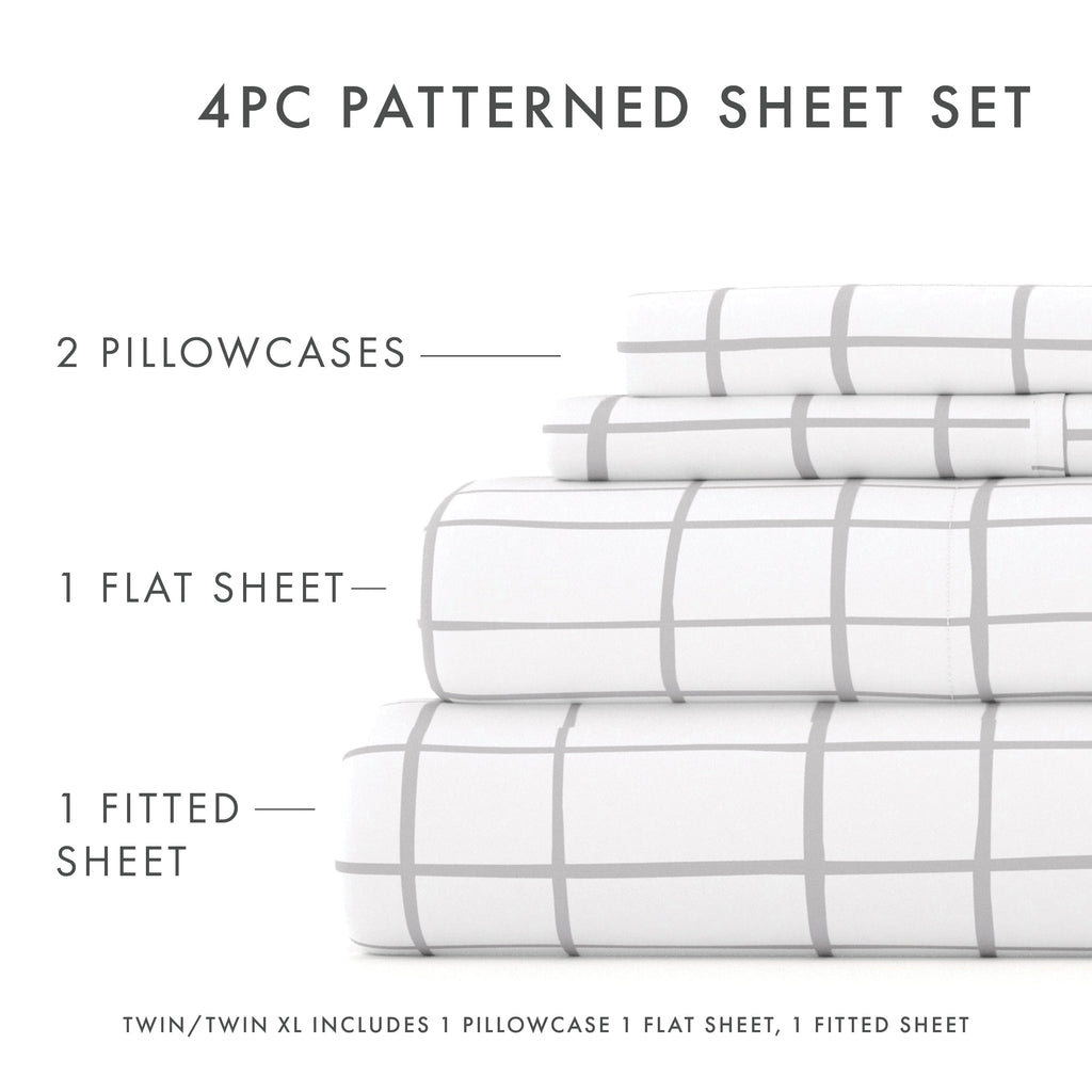 Breathable Luxury 4 Piece Pattern Microfiber Bed Sheets Set, Light Gray Crossroad, Twin - Breathable Egyptian Cotton Flat & Fitted Sheets Detail
