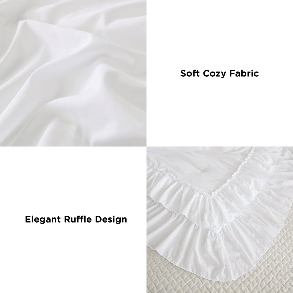 All-Season Queen Comforter Set White - 3 Pieces Soft Fluffy Ruffle Bedding Comforter Sets for Queen Bed, All Season Farmhouse Li... - Cloud-Like Soft Lightweight Bed Comforter Detail