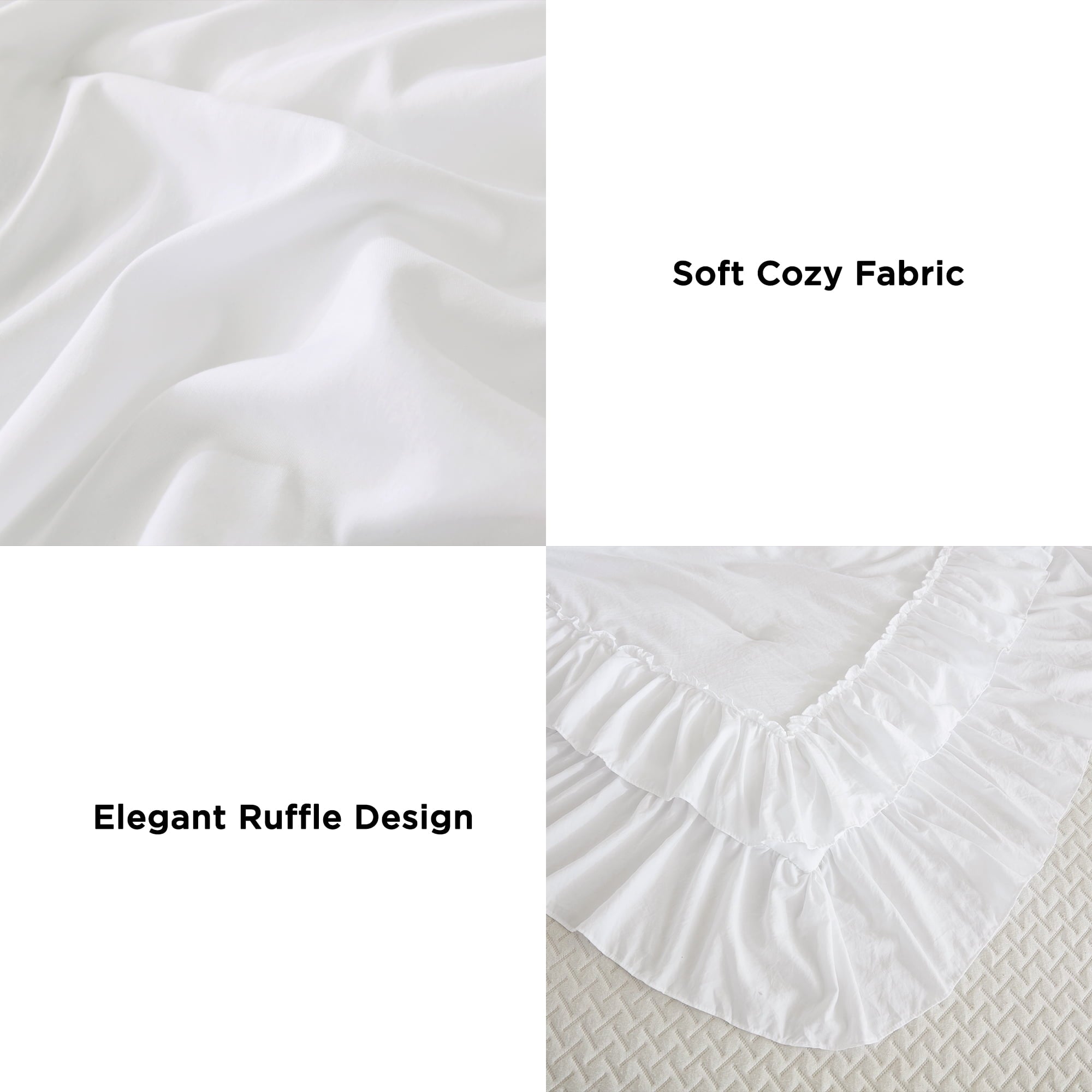 All-Season Queen Comforter Set White - 3 Pieces Soft Fluffy Ruffle Bedding Comforter Sets for Queen Bed, All Season Farmhouse Li... - Cloud-Like Soft Lightweight Bed Comforter Detail