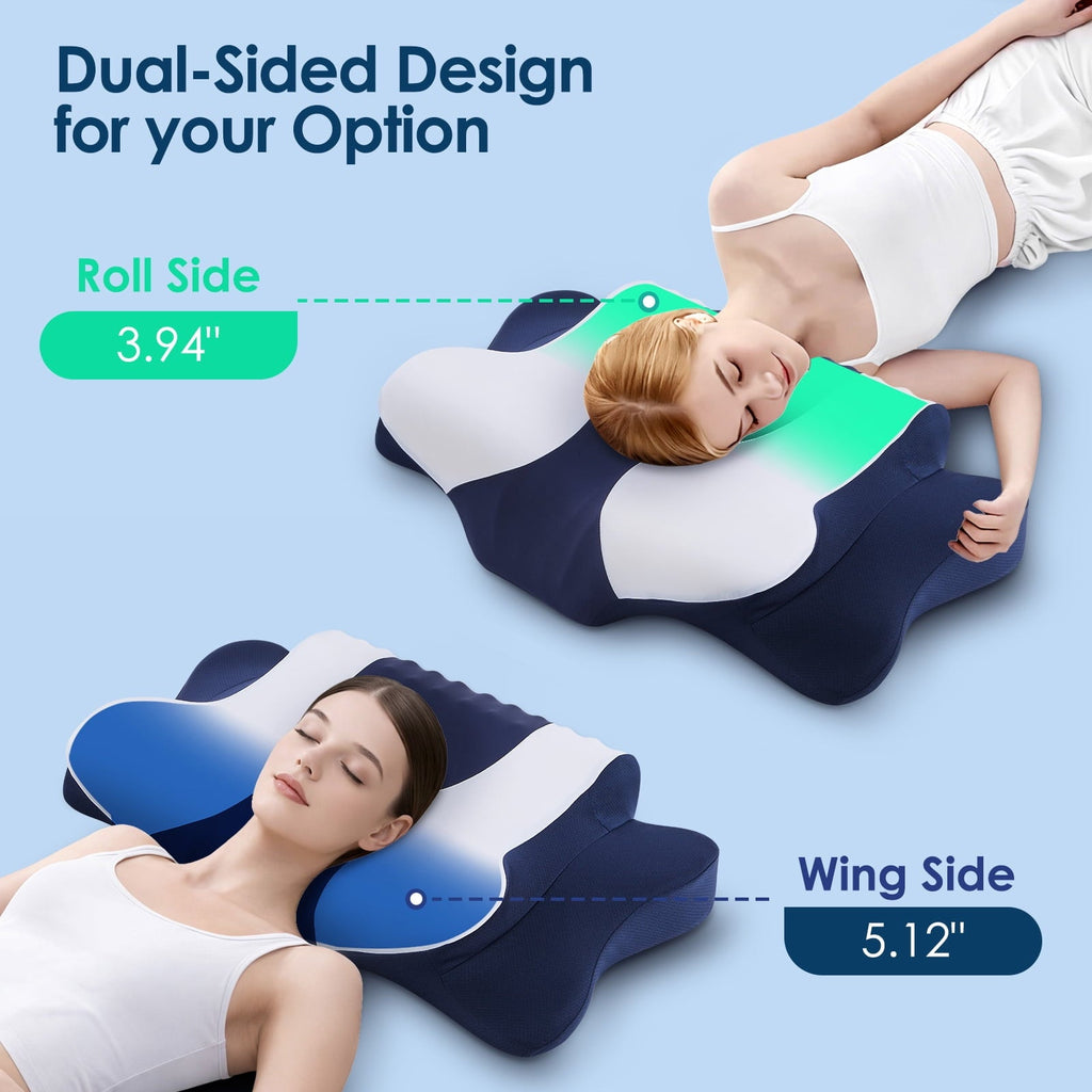 Ergonomic Memory Foam Cervical Neck Pillow for Pain Relief Sleeping, Memory Foam Pillow Neck Pillow Bed Pillow with Pillowcase for Side Bac... - Decorative Throw Pillow Cushion for Sofa & Bed Detail