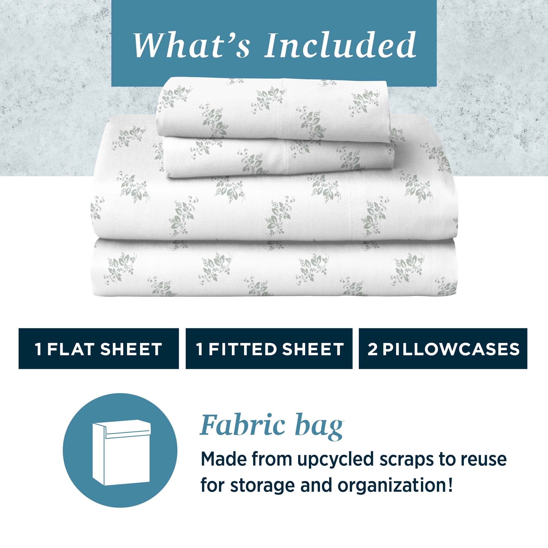 Wrinkle-Resistant 100% Cotton Percale 4-Piece Queen Size Deep Pocket Printed Bed Sheets Set, 1 Fitted, 1 Flat Sheet with 2 Pillowcases,... - Breathable Egyptian Cotton Flat & Fitted Sheets Detail