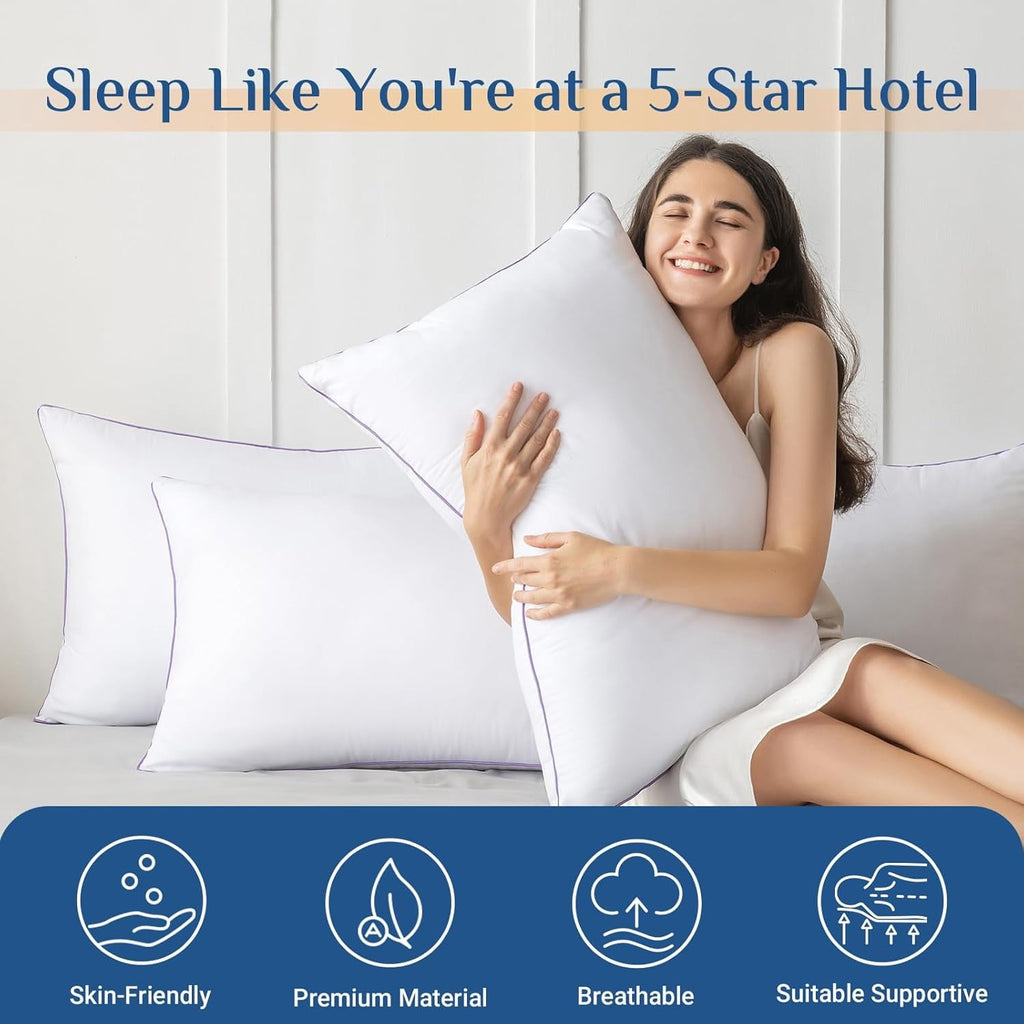 Decorative Plump Set of 4, Cooling and Supportive Bed with Super Soft Down Alternative Fill, Luxury Fluffy Hotel Quality for Side, Bac... - Hotel Quality Plush Sleeping Pillows Detail