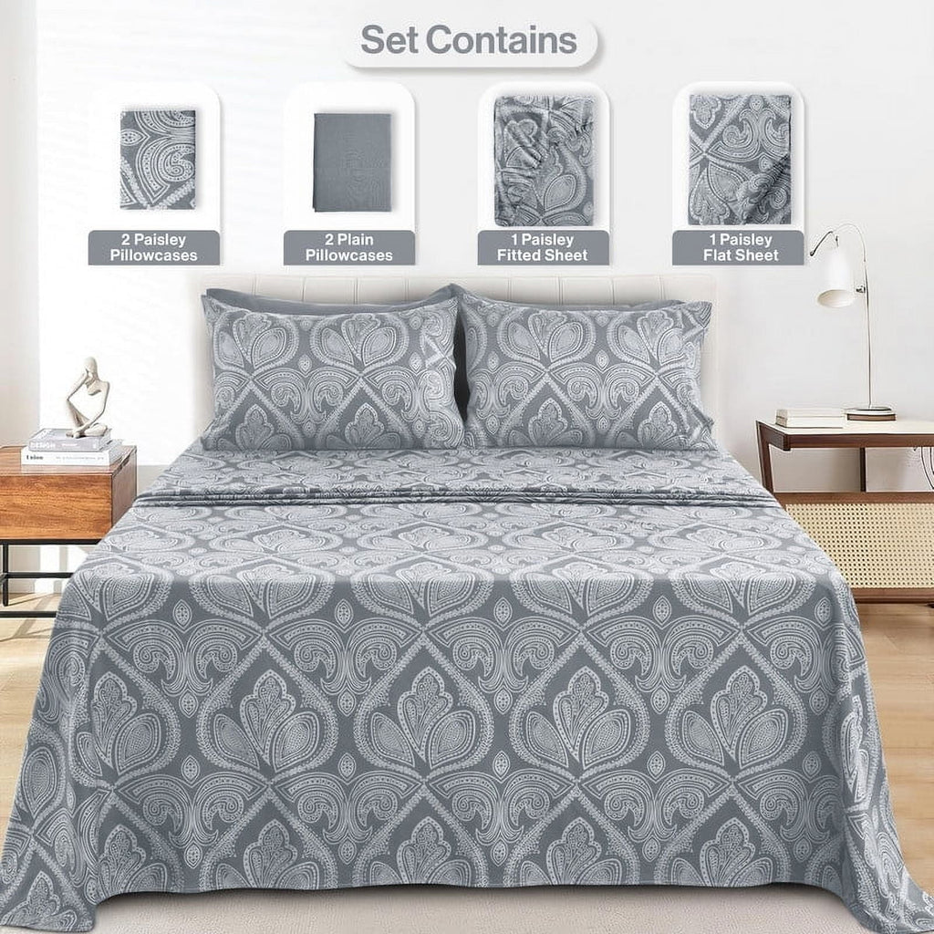 Premium Egyptian Cotton 6-Piece Bed Sheet Set, Deep Pocket Queen Sheets Up to 16 Inch, 1 Flat Sheet , 1 Fitted Sheet & 4 Pillowcases (Queen, ... - Breathable Egyptian Cotton Flat & Fitted Sheets Detail