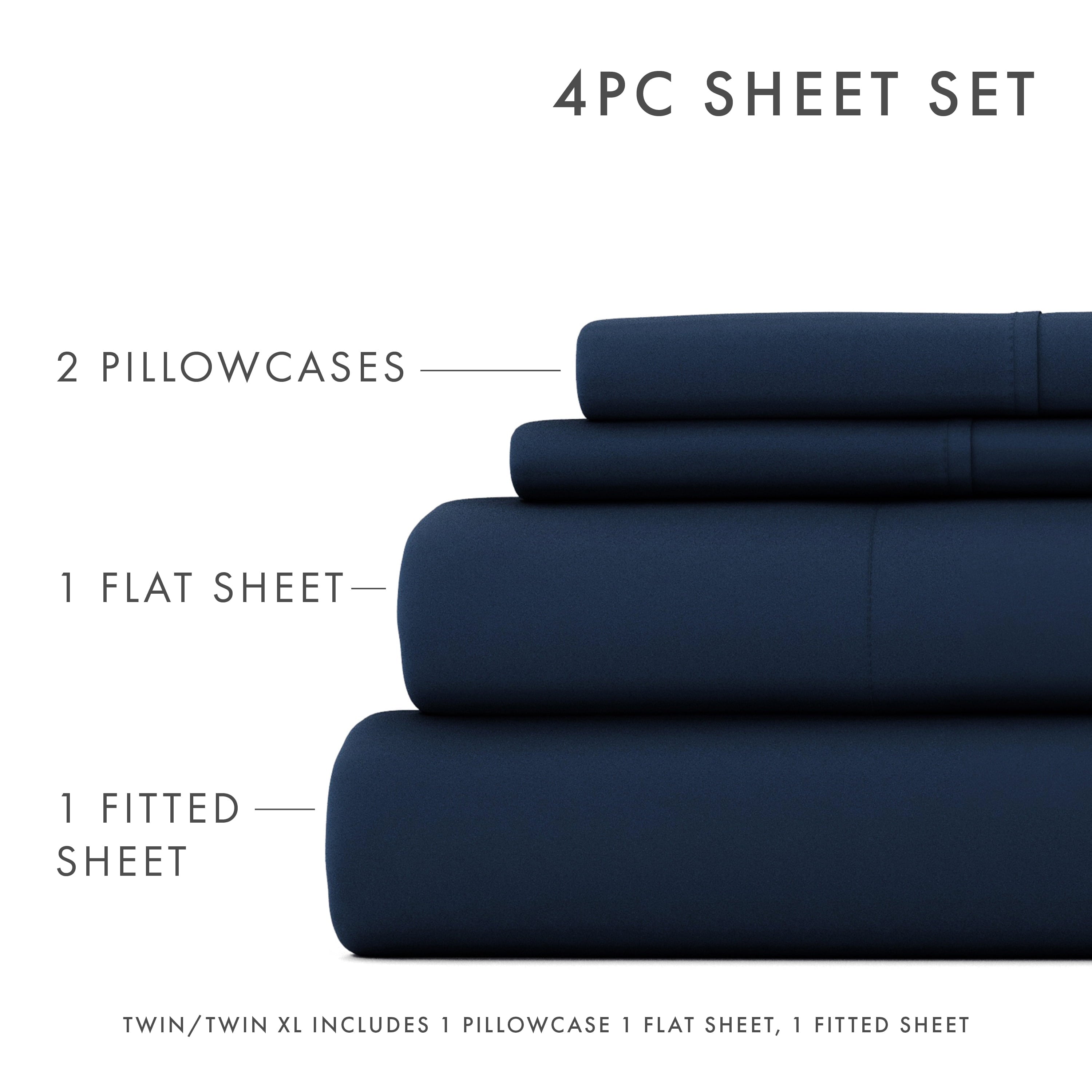 Premium Egyptian Cotton 4 Piece Solid Microfiber Bed Sheet Set, Navy, Queen - Breathable Egyptian Cotton Flat & Fitted Sheets Detail