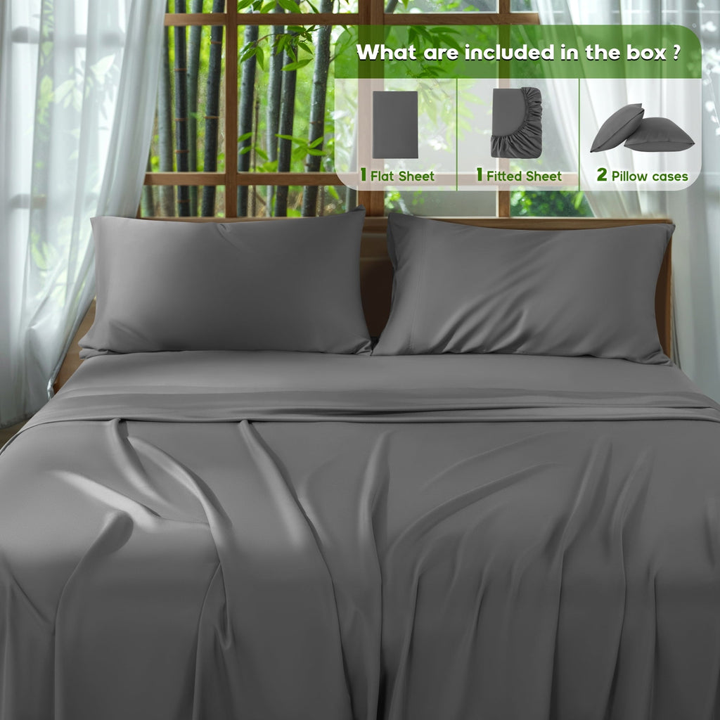 Breathable Luxury Luxury Bamboo Bed Sheet Set - Deep Pockets - 4 Piece, Queen, Dark Gray - Luxury Bed Sheet Set with Deep Pockets Detail