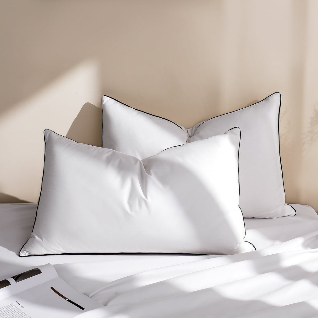 Decorative Plump Feather Down Pillows Set of 2, Medium Firm Hotel Bed Pillow 2 Pack, Queen Size, 20 x 30 in. - Hotel Quality Plush Sleeping Pillows Detail
