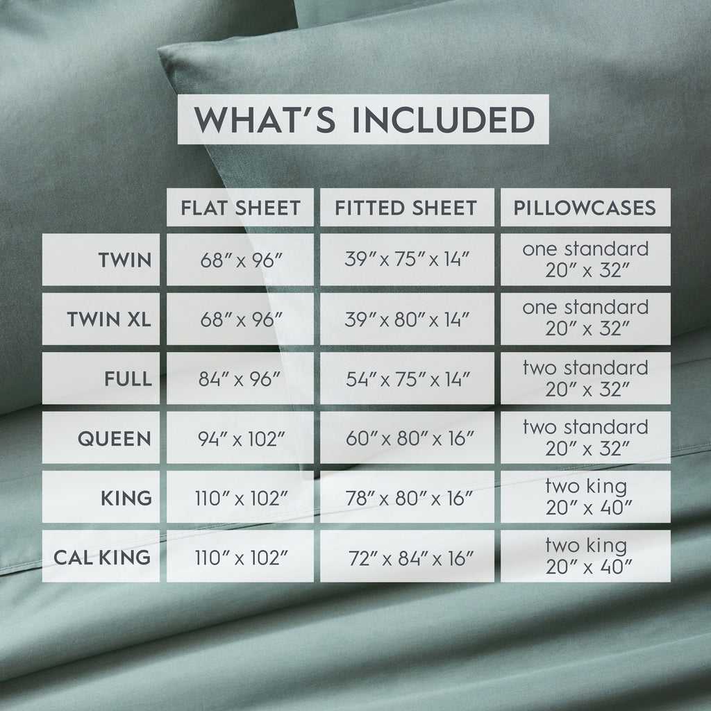 Cooling Sateen 4-Piece 300 Thread Count Green Ash Cotton Sateen Bed Sheet Set, Cali King - Premium Ultra-Soft Pillowcase Pair for Sleeping Detail