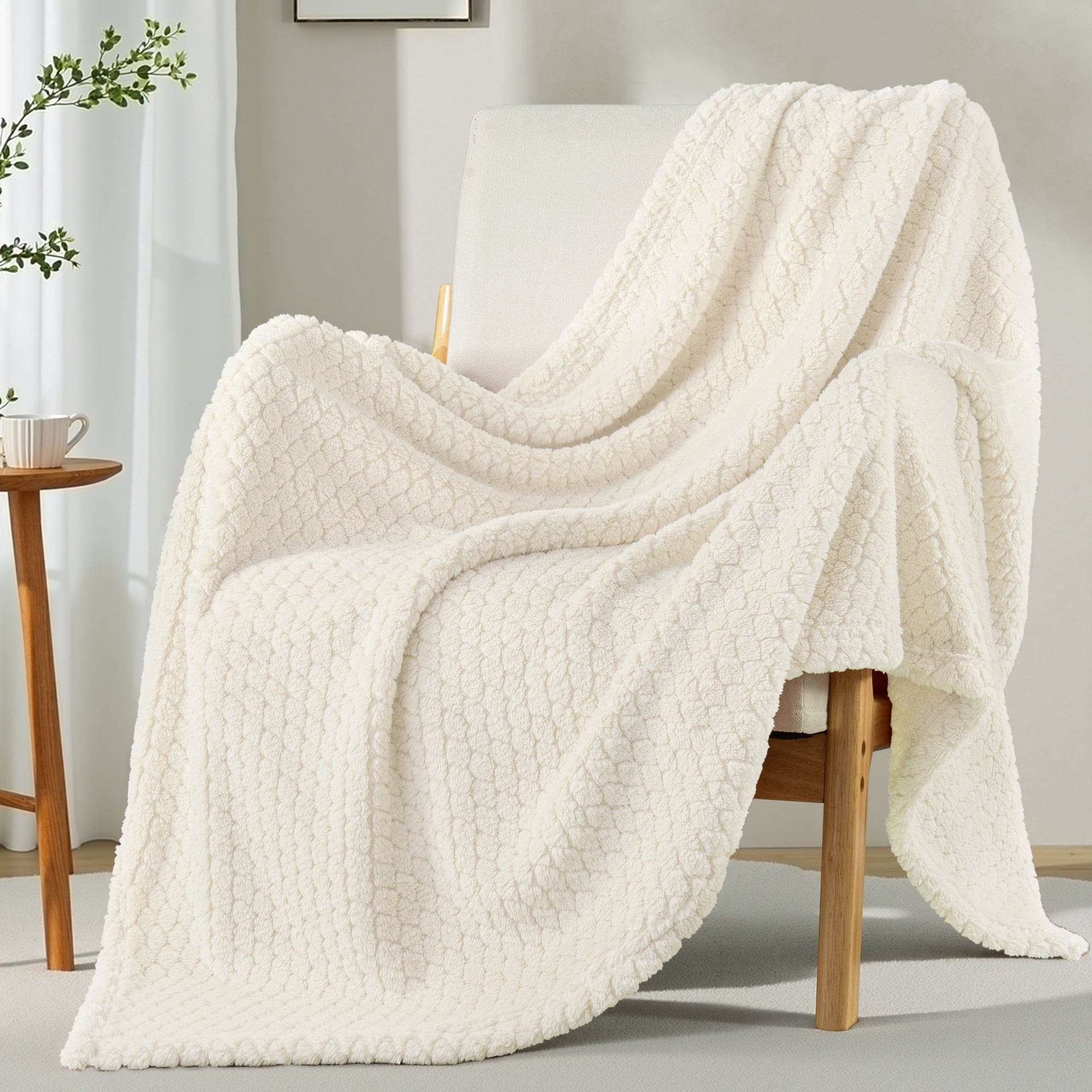 Decorative Knitted Fleece Throw Blanket for Couch, Super Soft Jacquard Bed Blanket, Lightweight Fuzzy Warm for All Seasons, 50x60 Inches... - Luxury Knitted Decorative Throw Blanket with Fringes Detail