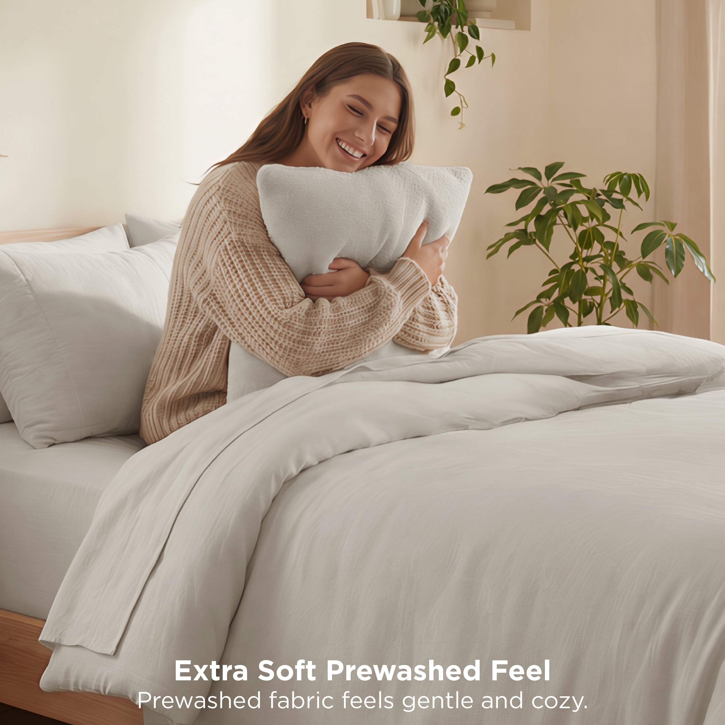 All-Season 3 Pieces Queen Comforter Bedding Set, Beige Bed Comforter Set for All Seasons, 1 Lightweight Prewashed Comforter and ... - Cloud-Like Soft Lightweight Bed Comforter Detail